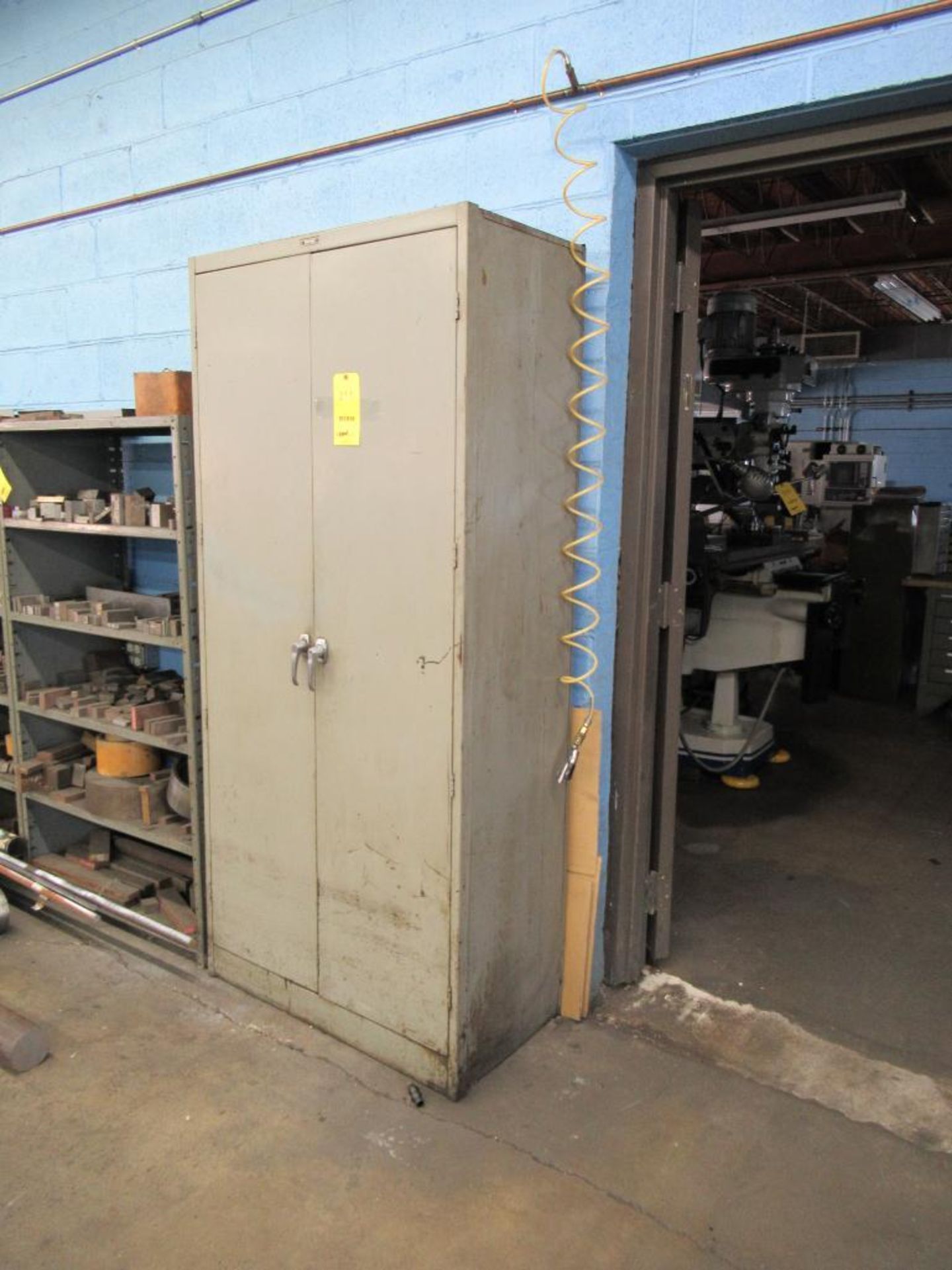 LOT: Cabinet w/Contents of C-Clamps, Spring Clamps, Air Hose, etc.
