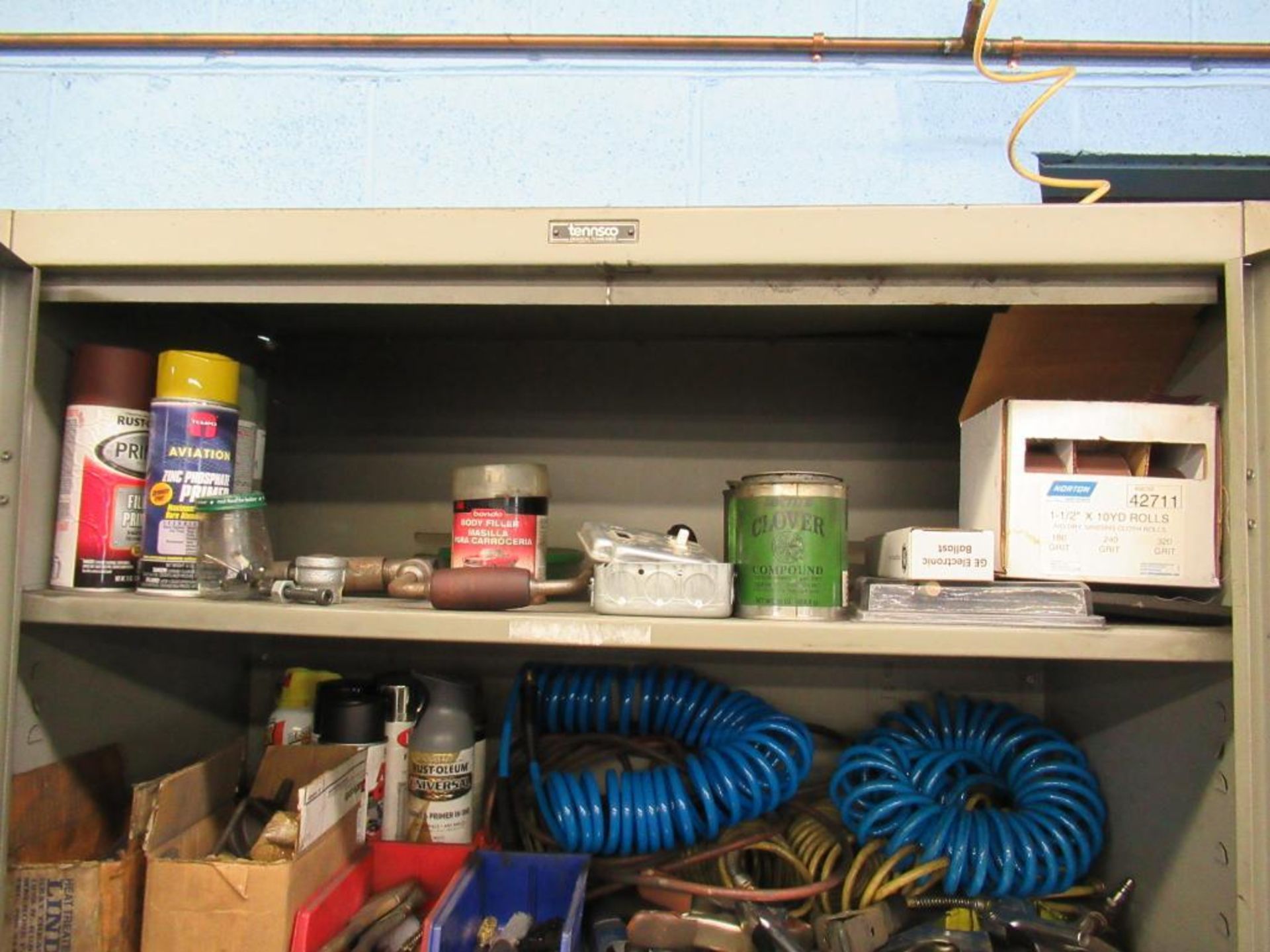LOT: Cabinet w/Contents of C-Clamps, Spring Clamps, Air Hose, etc. - Image 8 of 8