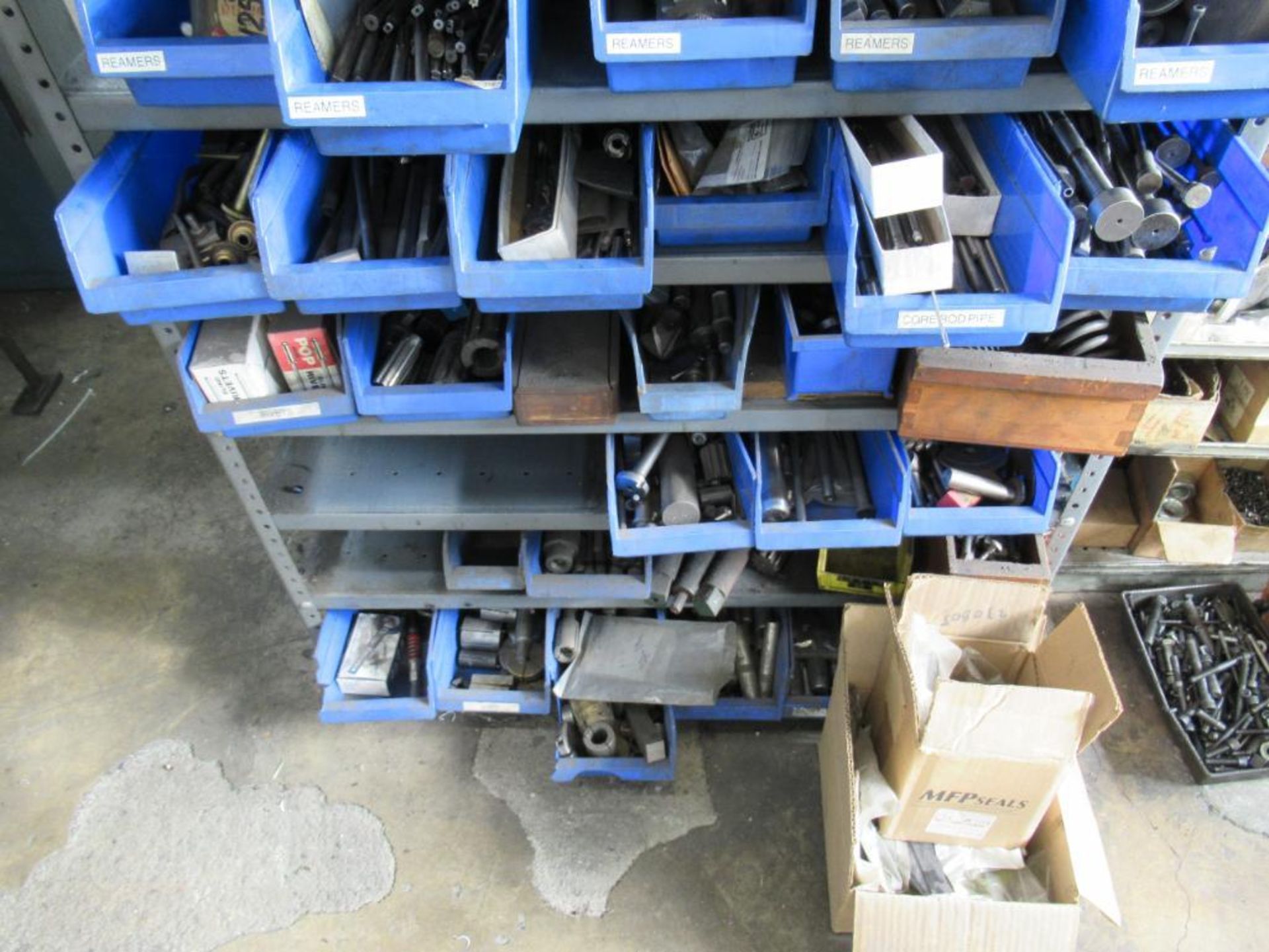 LOT: Shelving Unit w/Contents of Bearings, Machine Parts, Hand Tools, Stamp Kits, etc. - Image 2 of 4