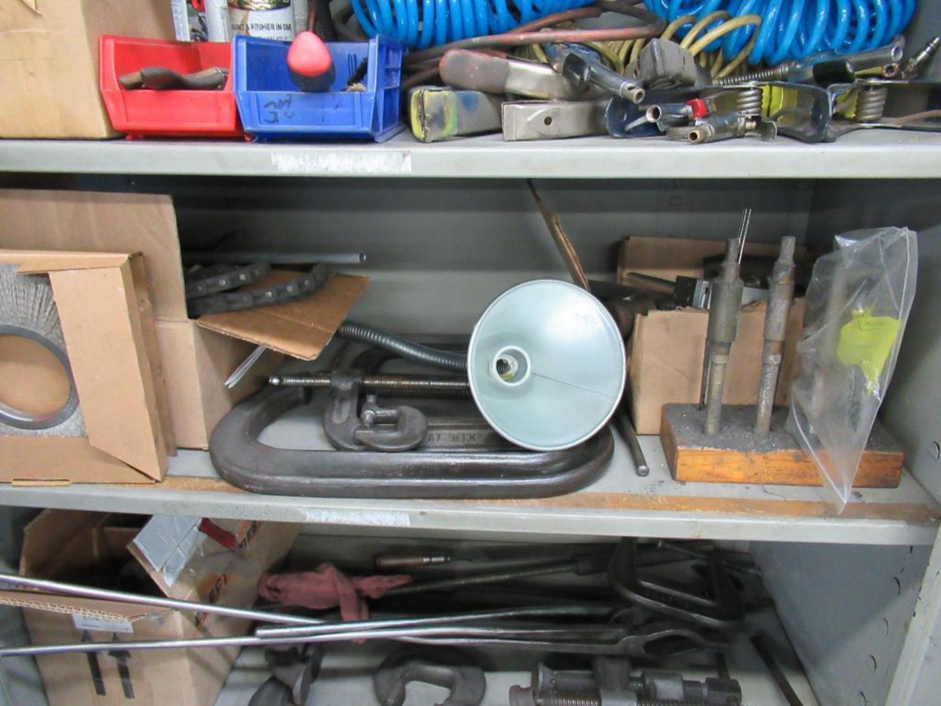 LOT: Cabinet w/Contents of C-Clamps, Spring Clamps, Air Hose, etc. - Image 6 of 8