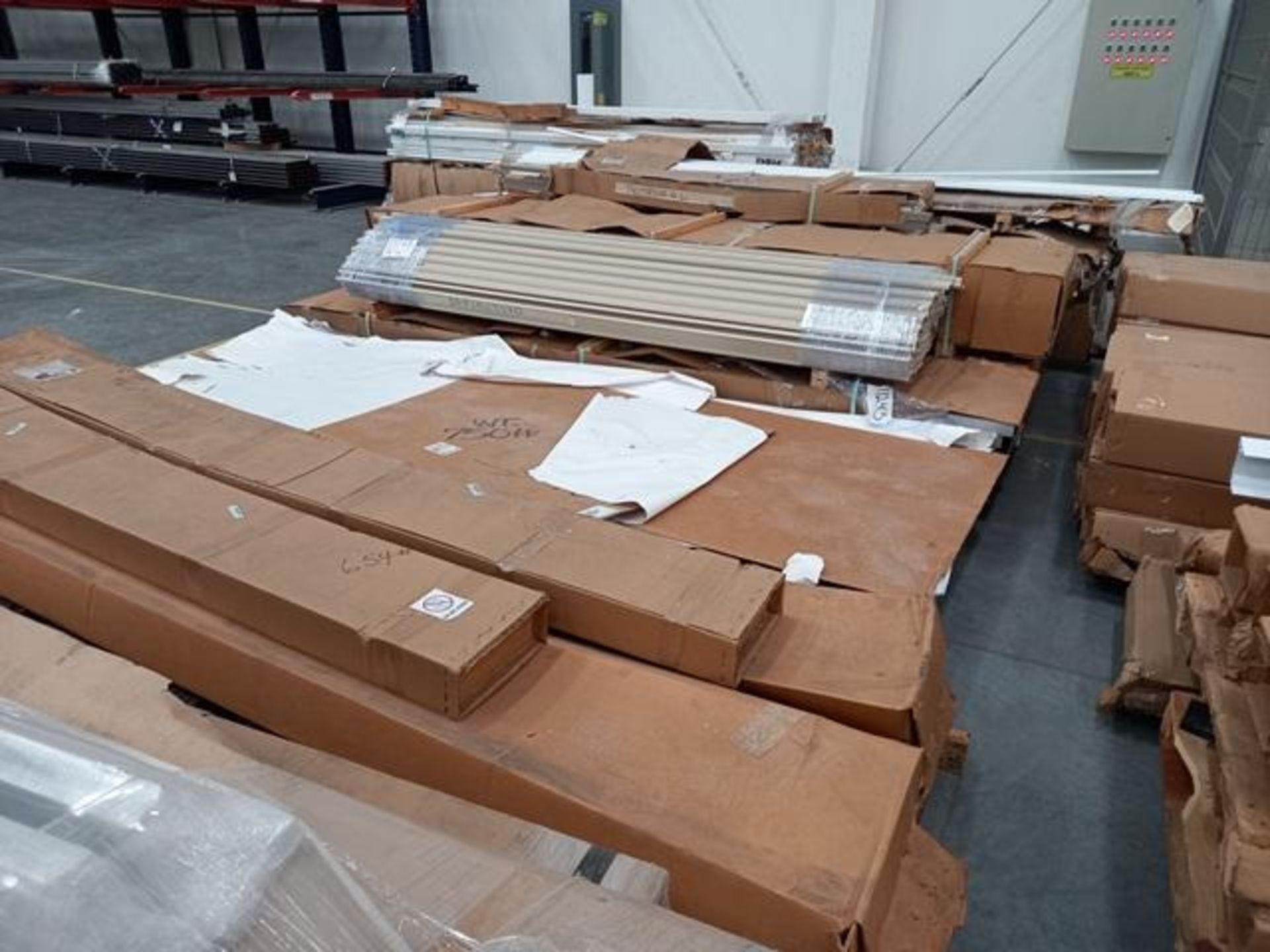 LOT: (30 approx.) Pallets, w/Aluminum Profile, Metal Canelta, Parts for Screens, Foam Boards, - Image 4 of 34