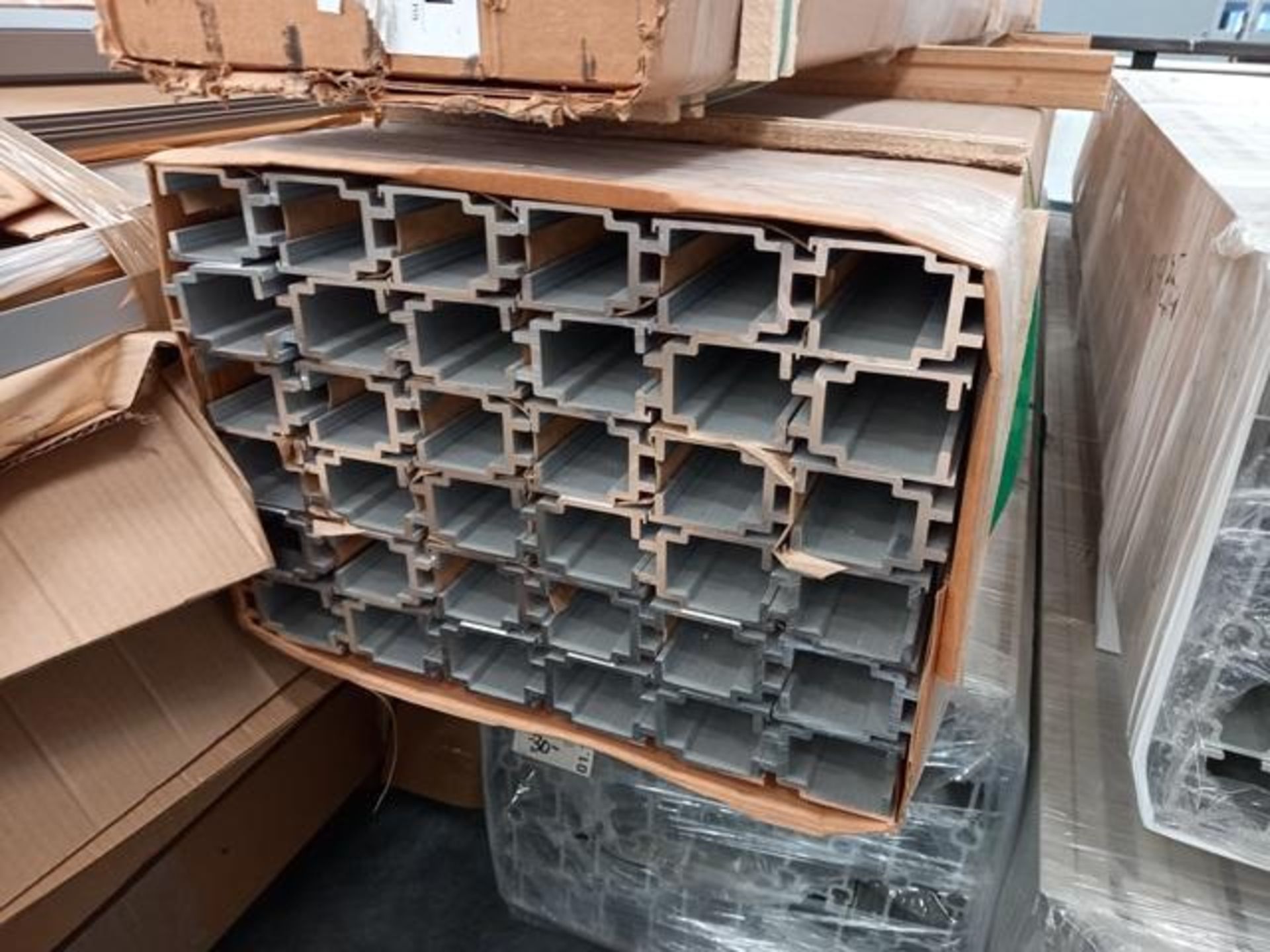 LOT: (30 approx.) Pallets, w/Aluminum Profile, Metal Canelta, Parts for Screens, Foam Boards, - Image 8 of 34