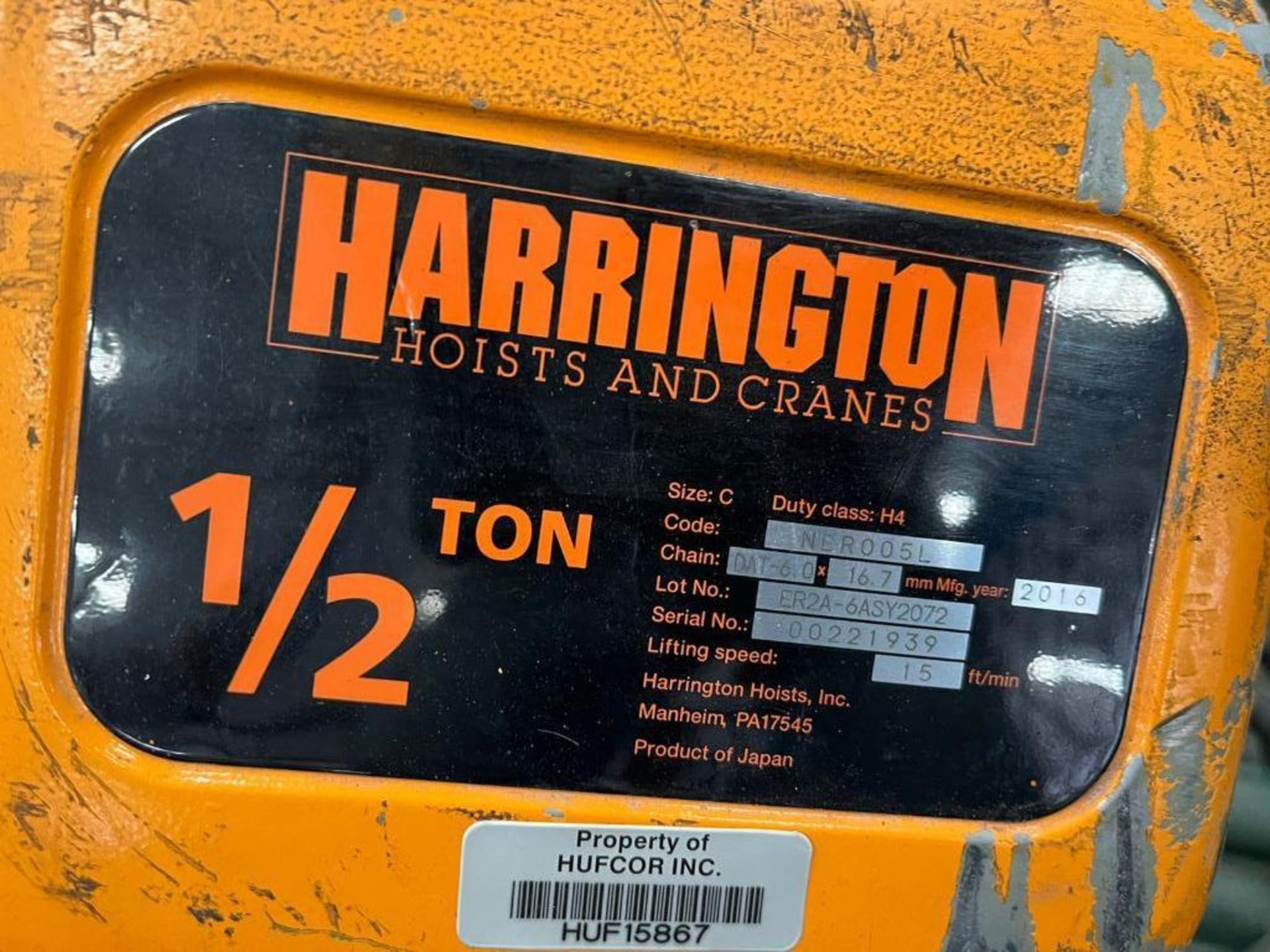 Harrington 1/2 Ton Electric Hoist and 1/4 Ton Electric Hoist (Tag: Huf15867) (Location: Cienega De - Image 5 of 6