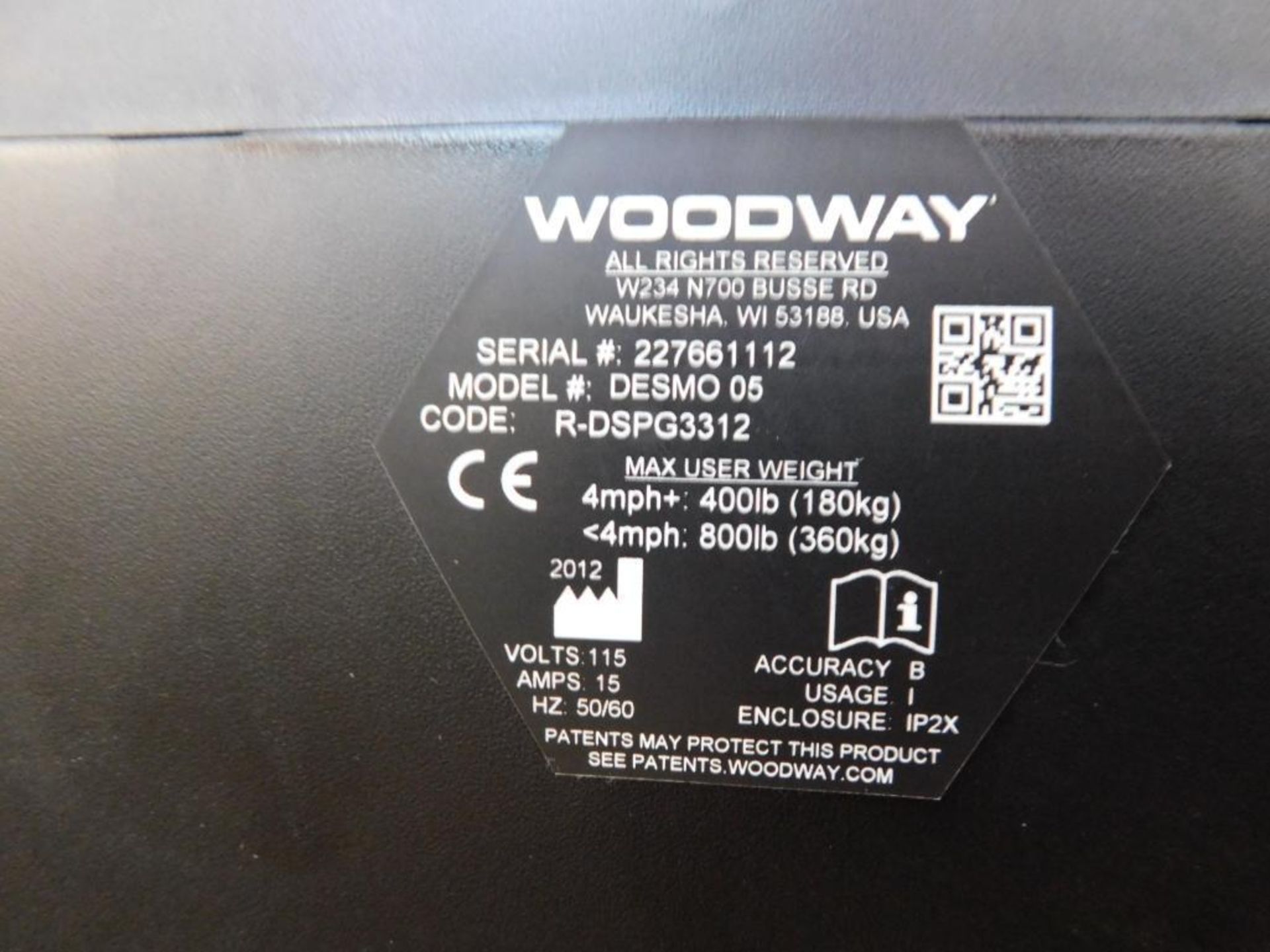 Woodway Treadmill, Model # DESMO 05, S/N 227661112, Max Cap. 400 lbs. (Remanufactured 2018) - Image 4 of 4