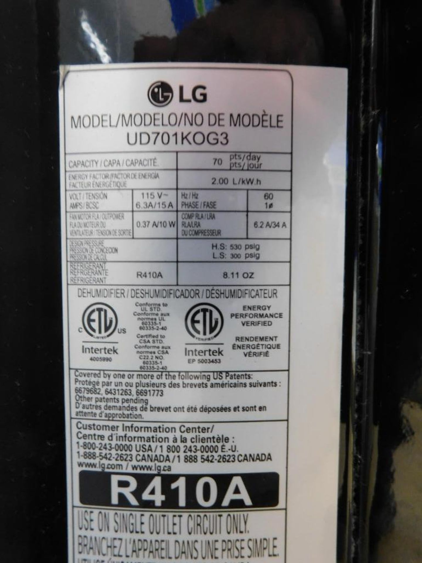 LG Puricure Dehumidifier, Model UD701KOG3 - Image 3 of 4