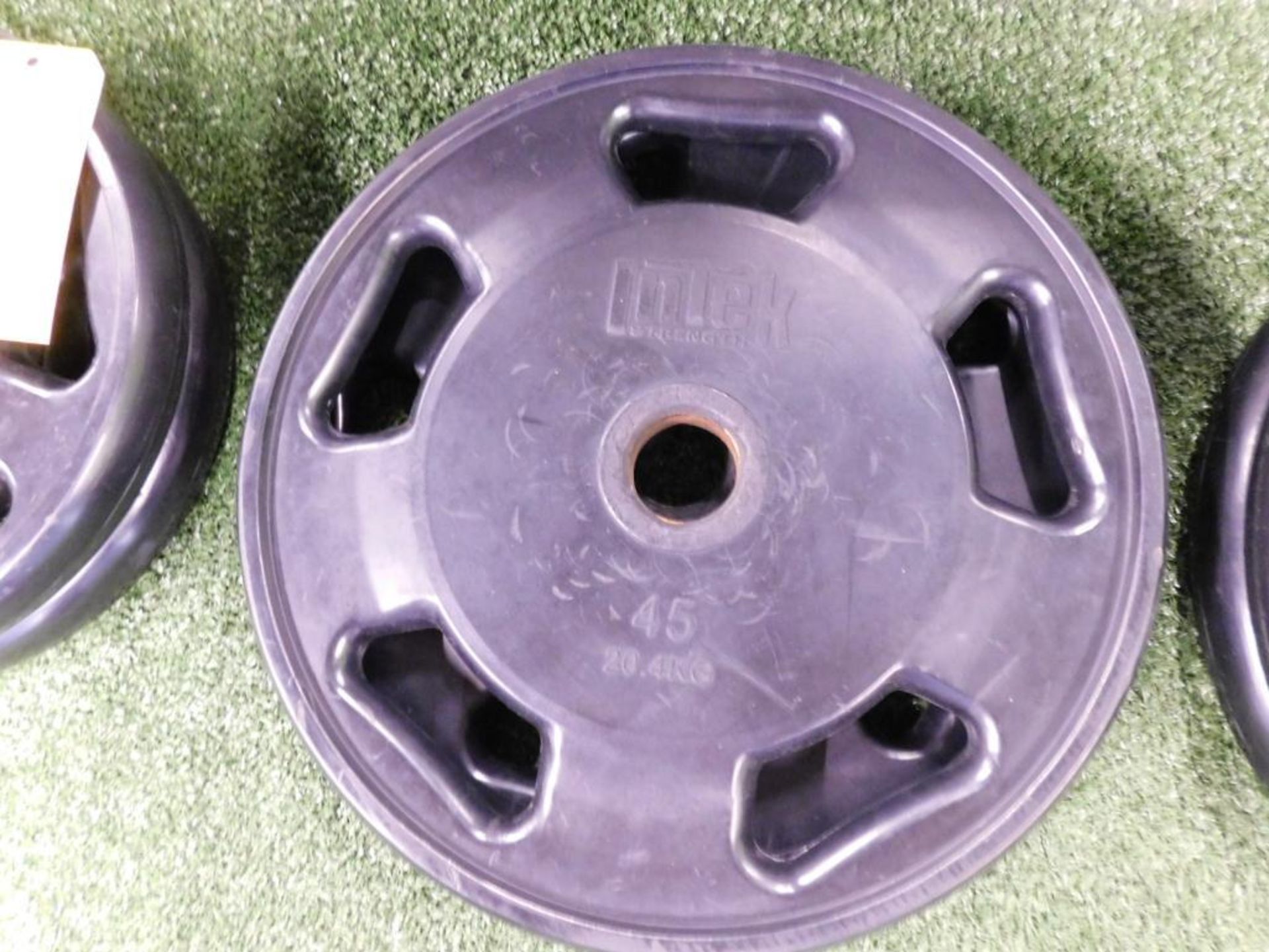 LOT: (2) Intek Rubber Coated 45 lb. Plates