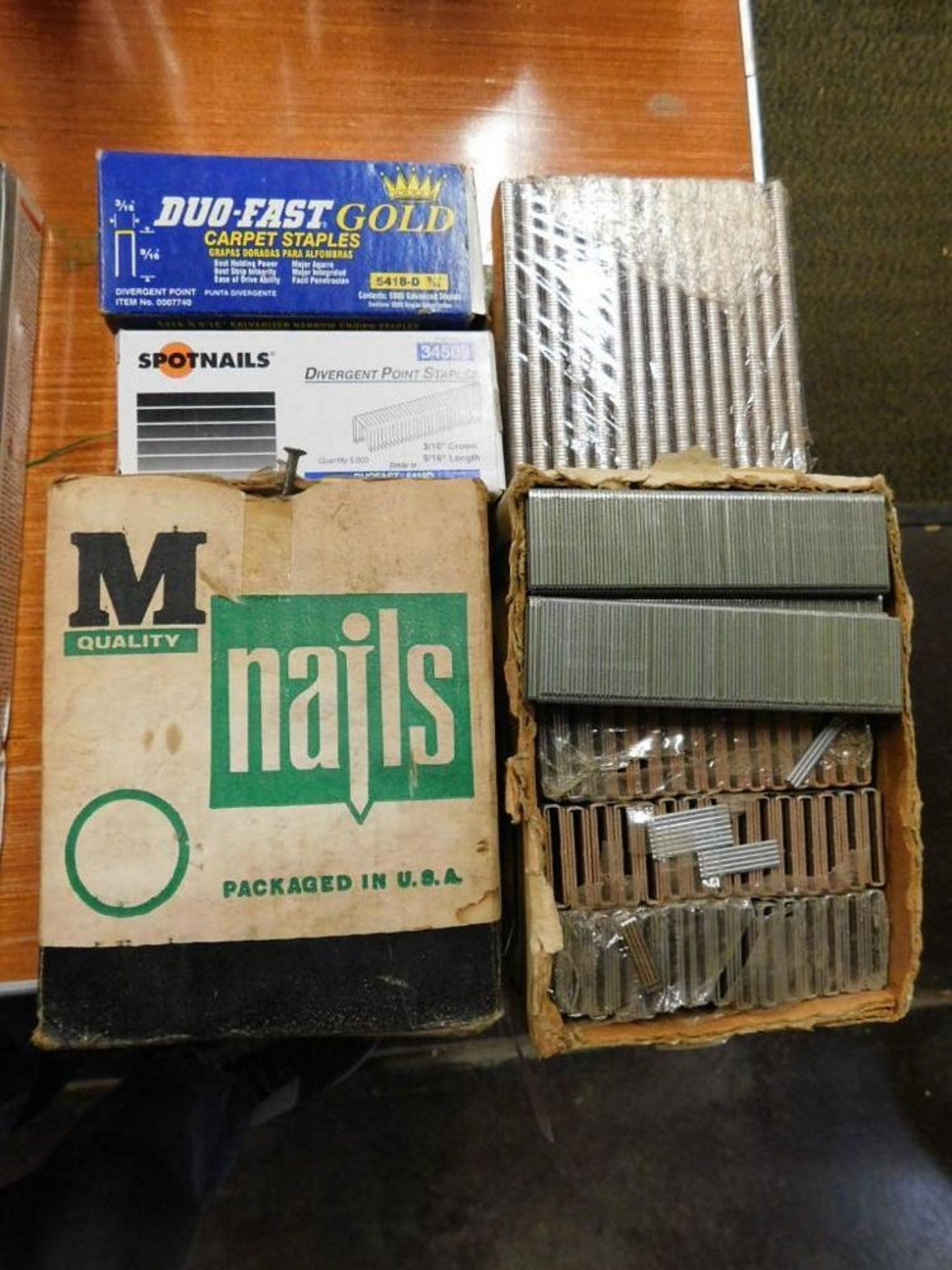 LOT: Assorted Carpet Staples, Staples, Nails (LOCATION: 318 N. Milwaukee Ave., Wheeling, IL 60090)