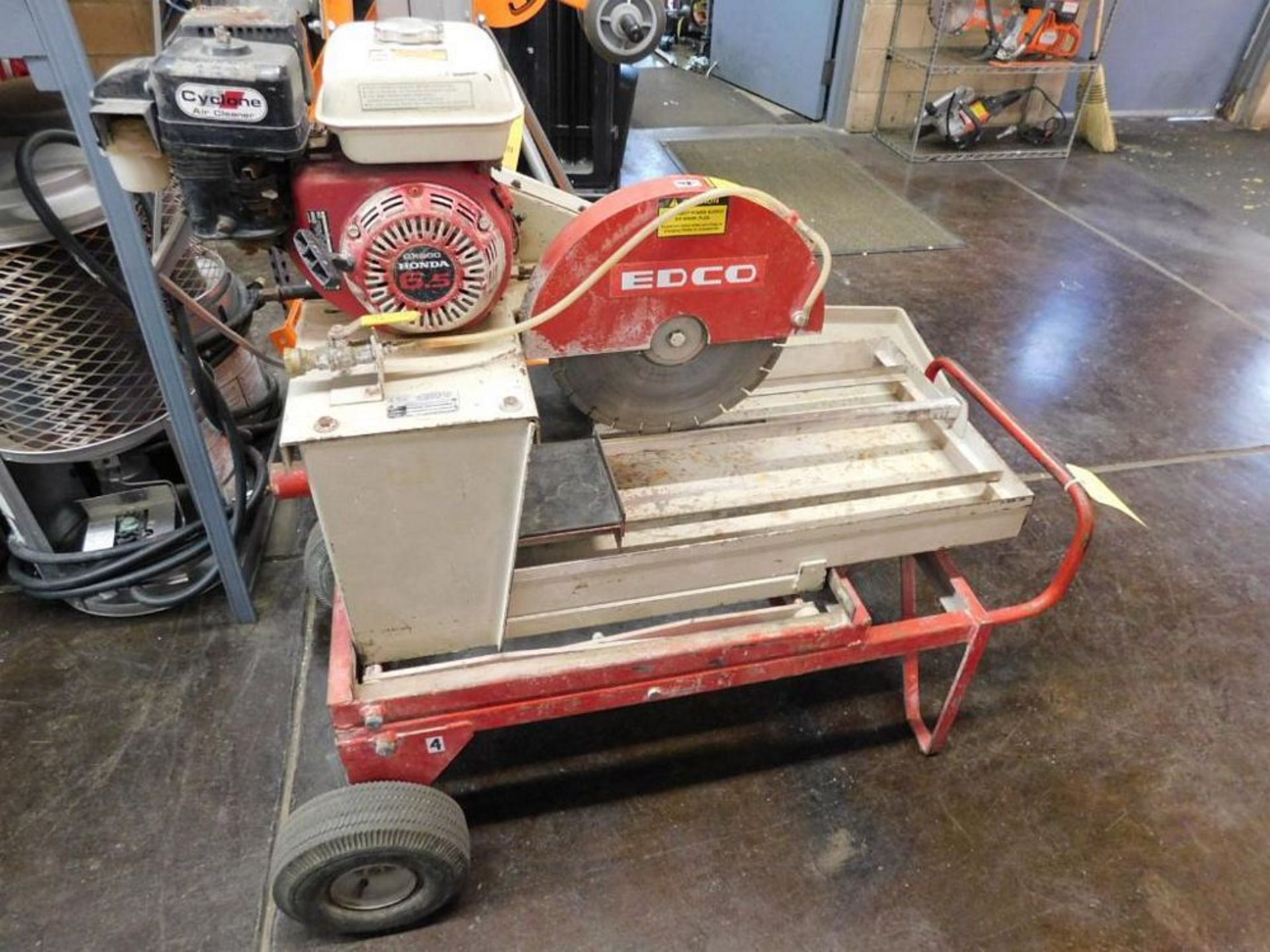 Edco 14" Gas Masonry Block Saw w/Table, Honda 6.5 GX200 Motor, S/N HSS14-6511 (LOCATION: 318 N.