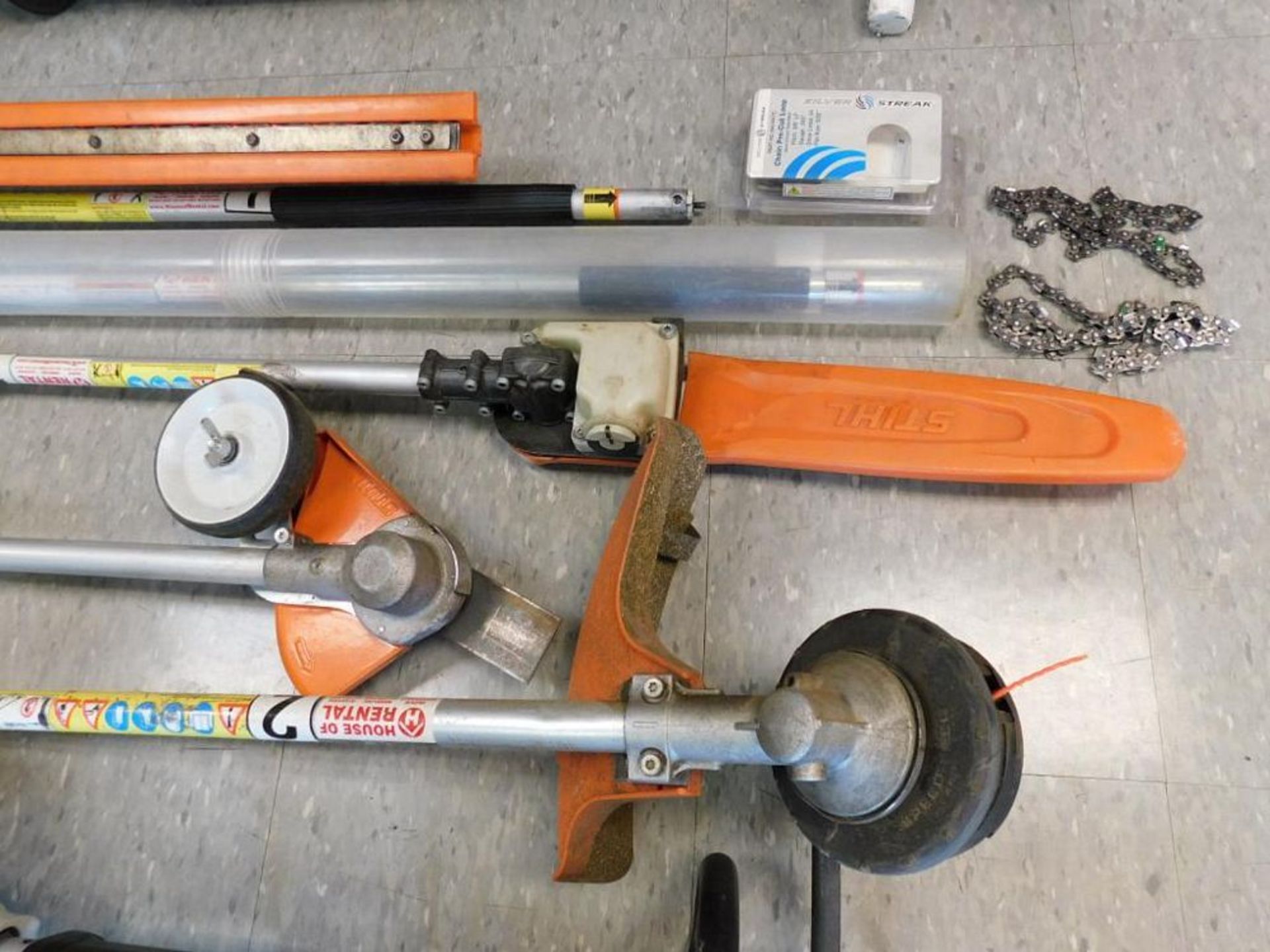 LOT: Stihl KM110R Gas Multi Tool w/Chain Saw, Edger Hedge Trimmer, Weed Whacker, Extension - Image 4 of 5