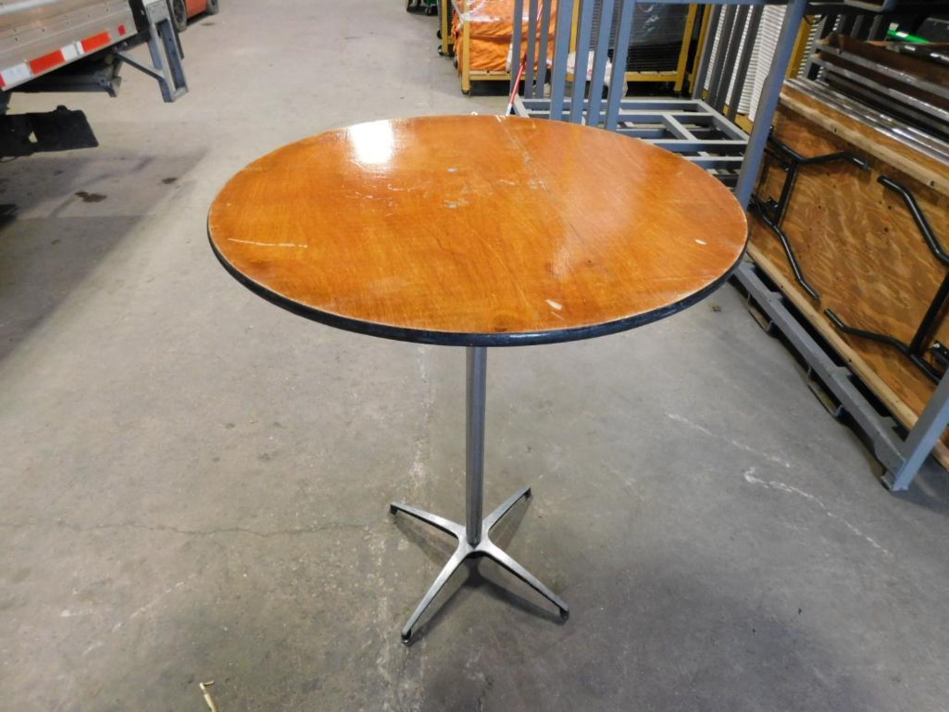 LOT: (10) 36" Round Table Top w/Pedestal Base & 42" High Boy Leg (LOCATION: 5115 Church St., Skokie,