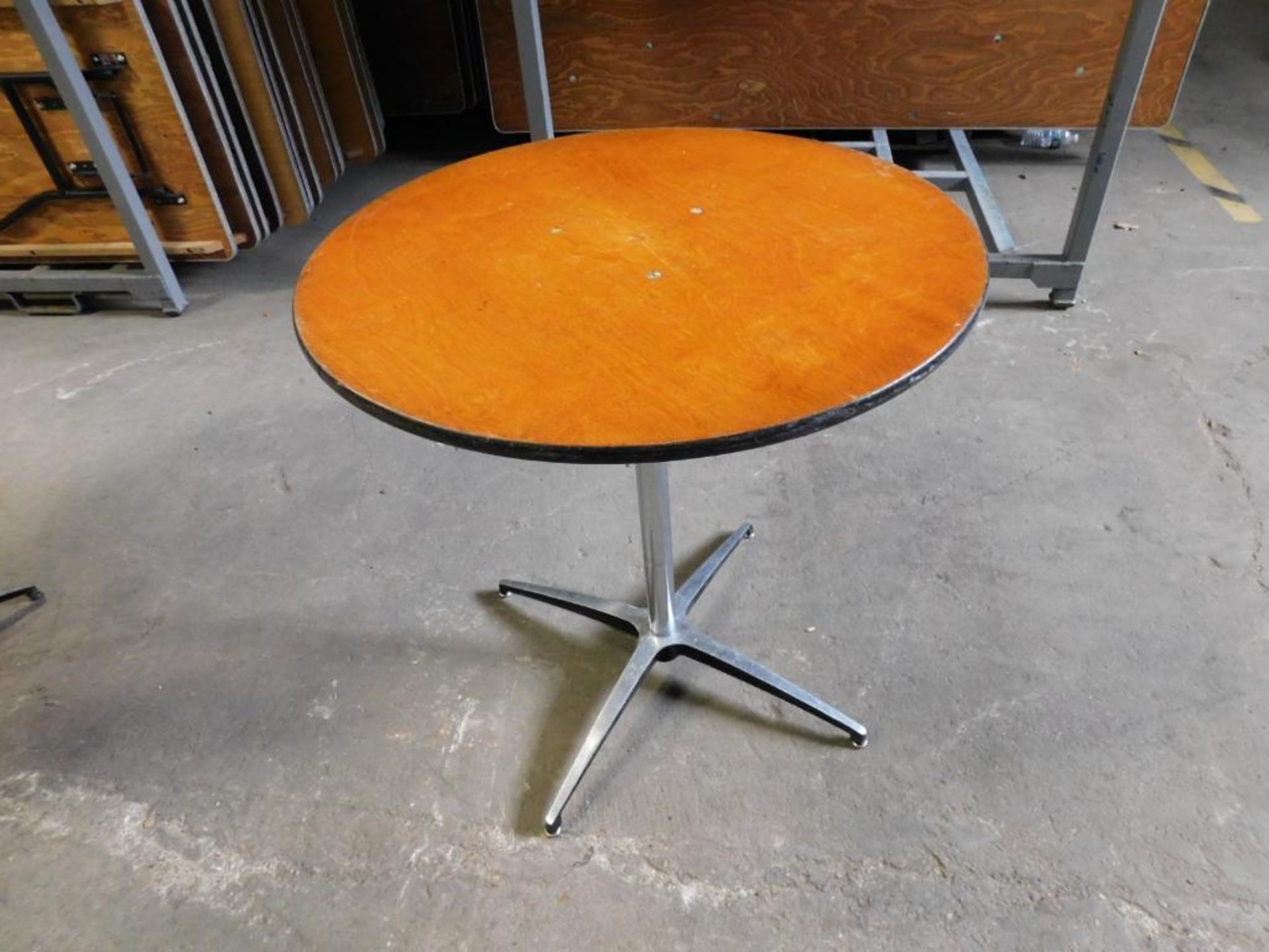 LOT: (10) 36" Round Table Top w/Pedestal Base & 42" High Boy Leg (LOCATION: 5115 Church St., Skokie,