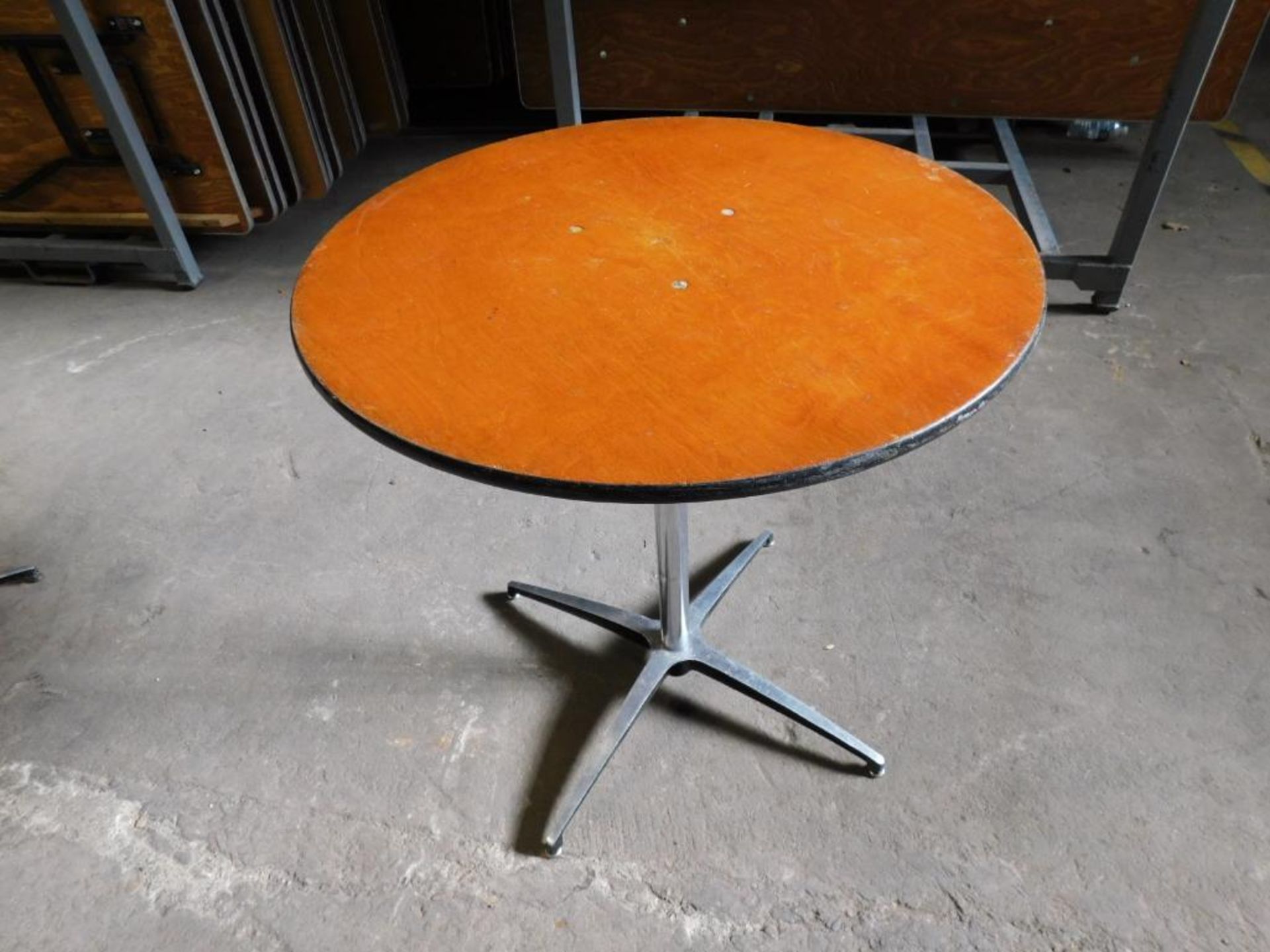 LOT: (10) 36" Round Table Top w/Pedestal Base & 42" High Boy Leg (LOCATION: 5115 Church St., Skokie,