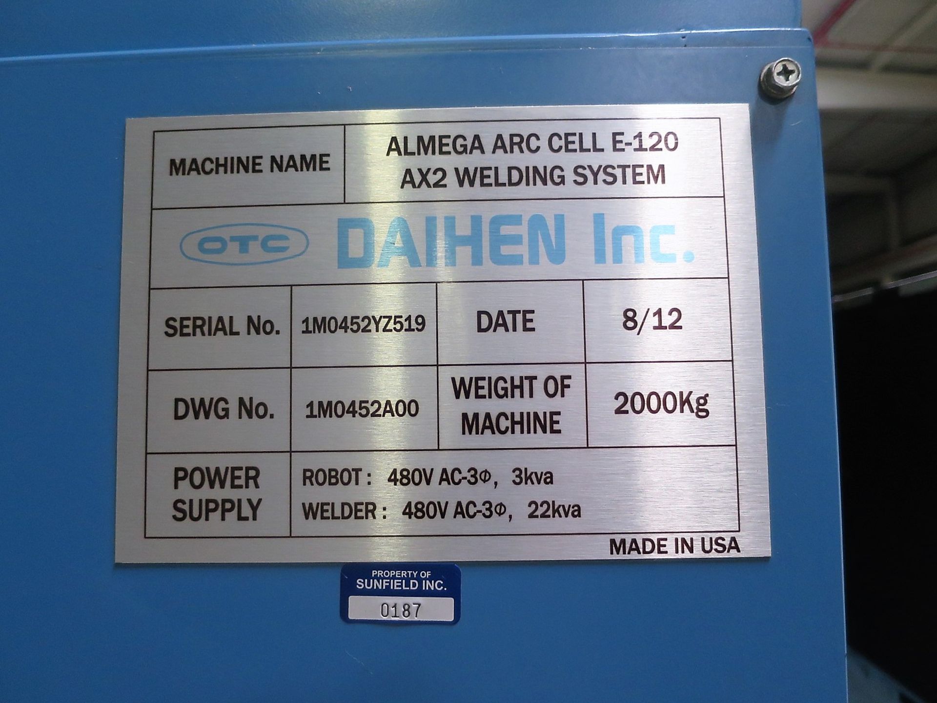 OTC DAIHEN ALMEGA ARC CELL E-120 CNC ROBOTIC WELDING CELL, S/N 1MO452YZ519, NEW 2012 - Image 9 of 9