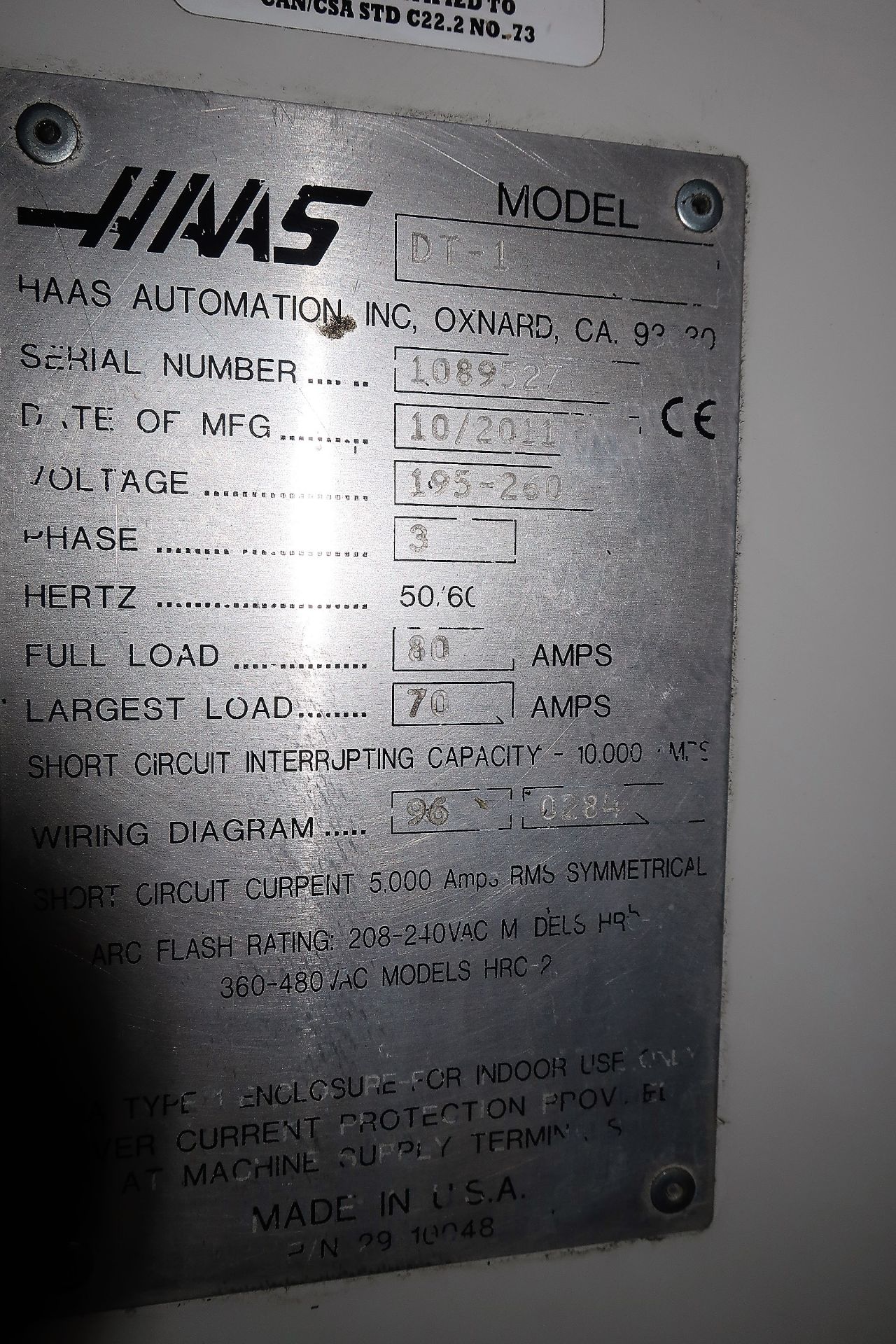 HAAS DT-1 4-AXIS CNC DRILL/TAP VERTICAL MACHINING CENTER, NEW 2011 - Image 8 of 10