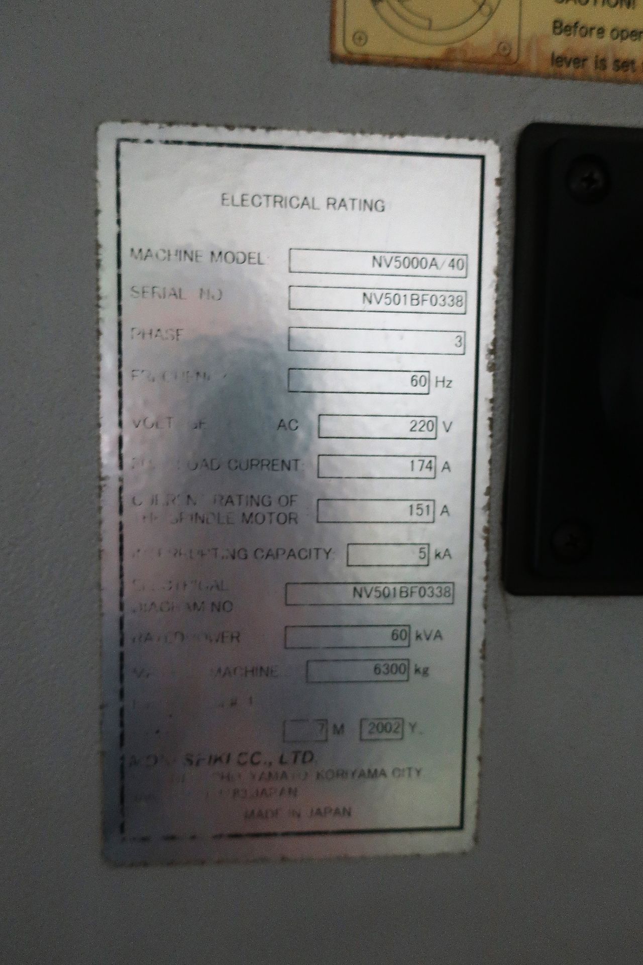 MORI SEIKI NV5000A/40 4-AXIS CNC VERTICAL MACHINING CENTER, SN NV501BF0338, NEW 2002 - Image 7 of 7