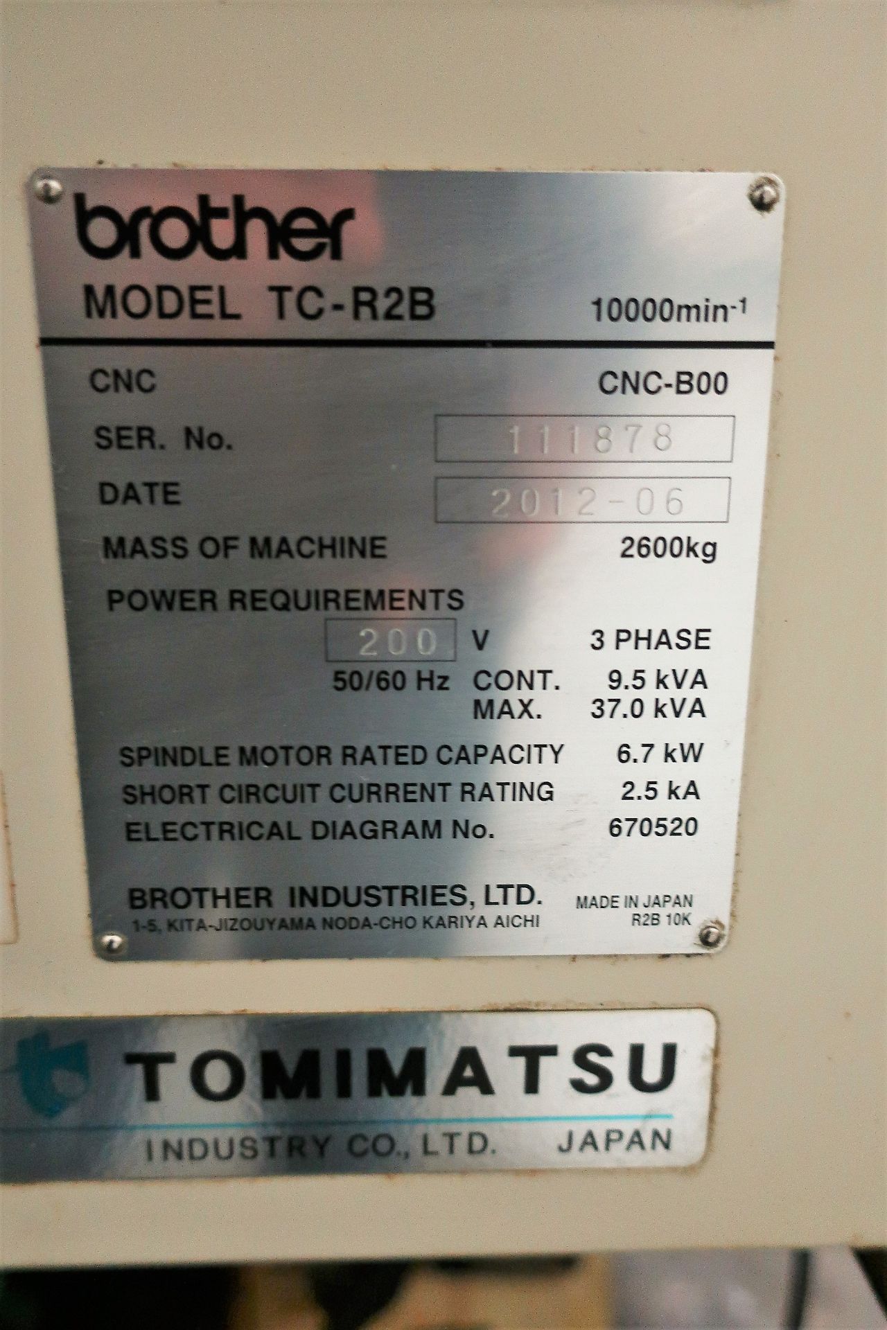 BROTHER TC-R2B CNC DRILL TAP VERTICAL MACHINING CENTER, S/N 111878, NEW 2012 - Image 8 of 8