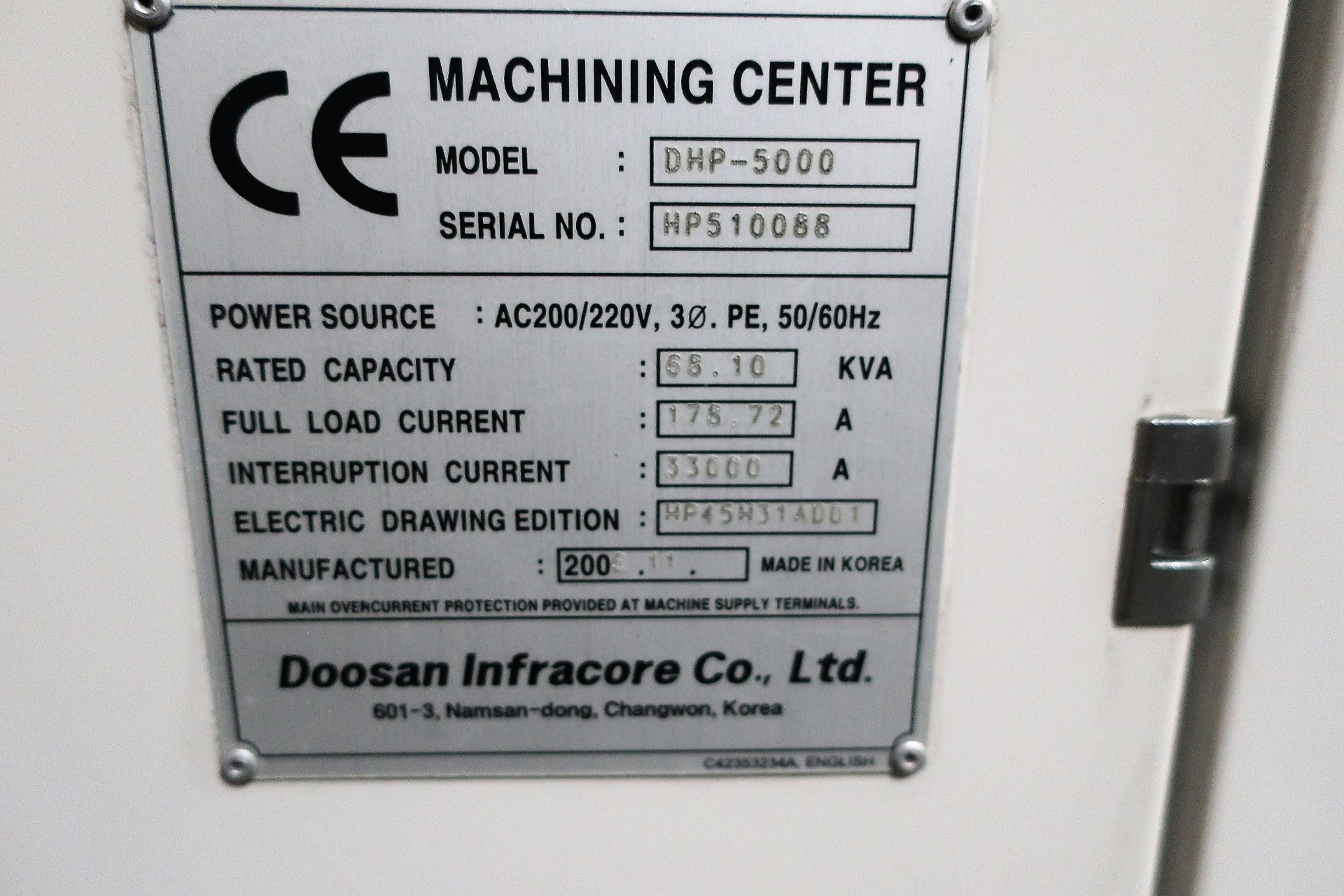 2006 20"X20" DOOSAN DHP-5000 CNC 4-AXIS HORIZONTAL MACHINING CENTER, S/N HP510088 - Image 10 of 13