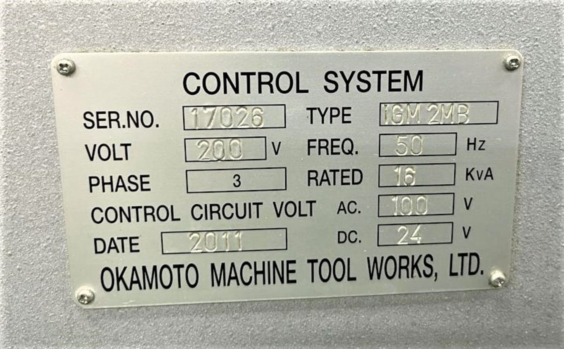 2011 OKAMOTO PRECISION INTERNAL GRINDER IGM-2MB WITH MOI CONTROL, S/N 17026 - Image 9 of 11