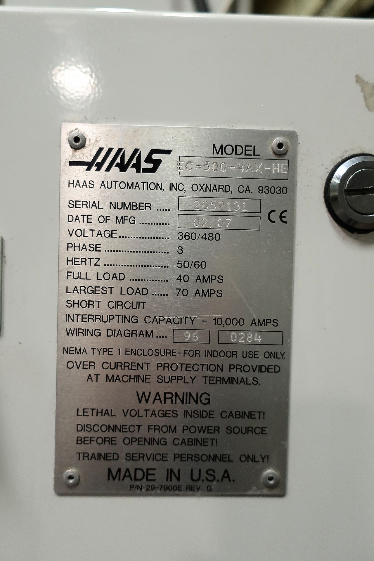 19.7"X19.7" HAAS EC500 4-AXIS CNC HORIZONTAL MACHINING CENTER, S/N 2052131, 2007 - Image 9 of 11