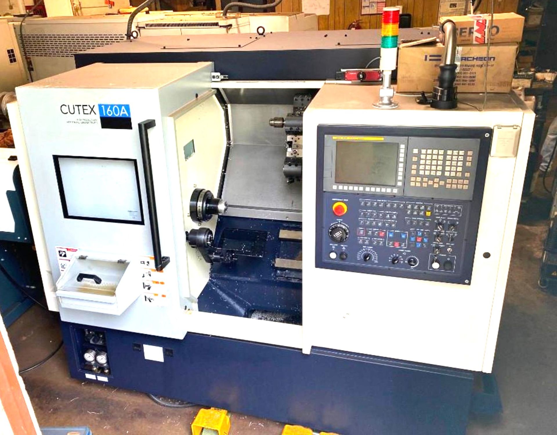 2015 HWACHEON CUTEX-160A CNC TURNING CENTER LATHE W/BAR FEEDER, S/N M024362L4F E - Image 5 of 11