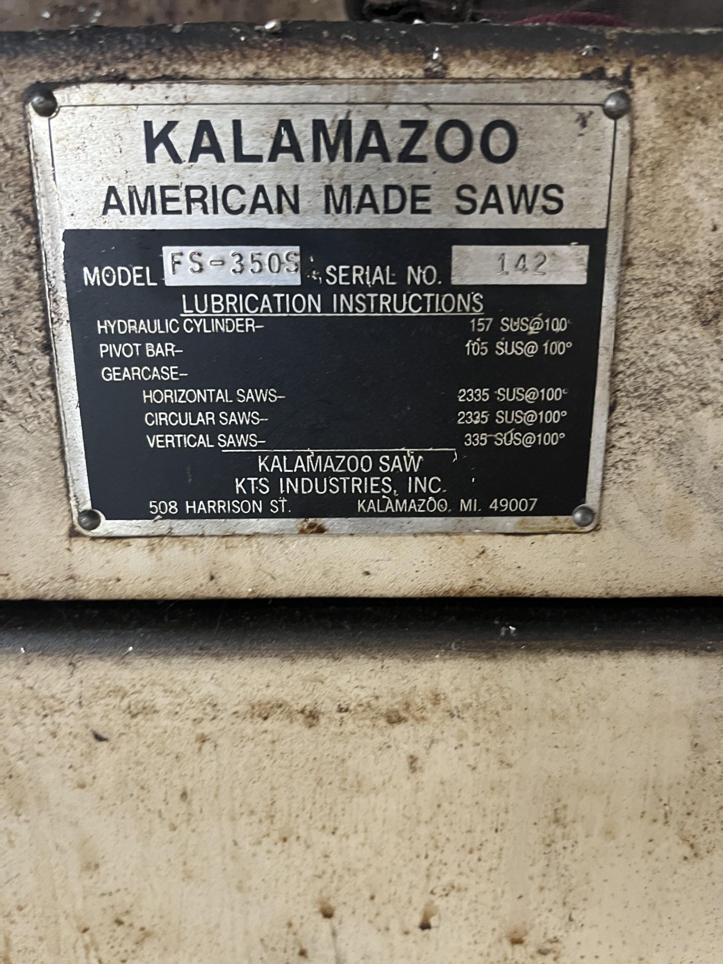 KALAMAZOO FS-350S SEMI-AUTO COLD SAW, S/N 142 - Image 2 of 2