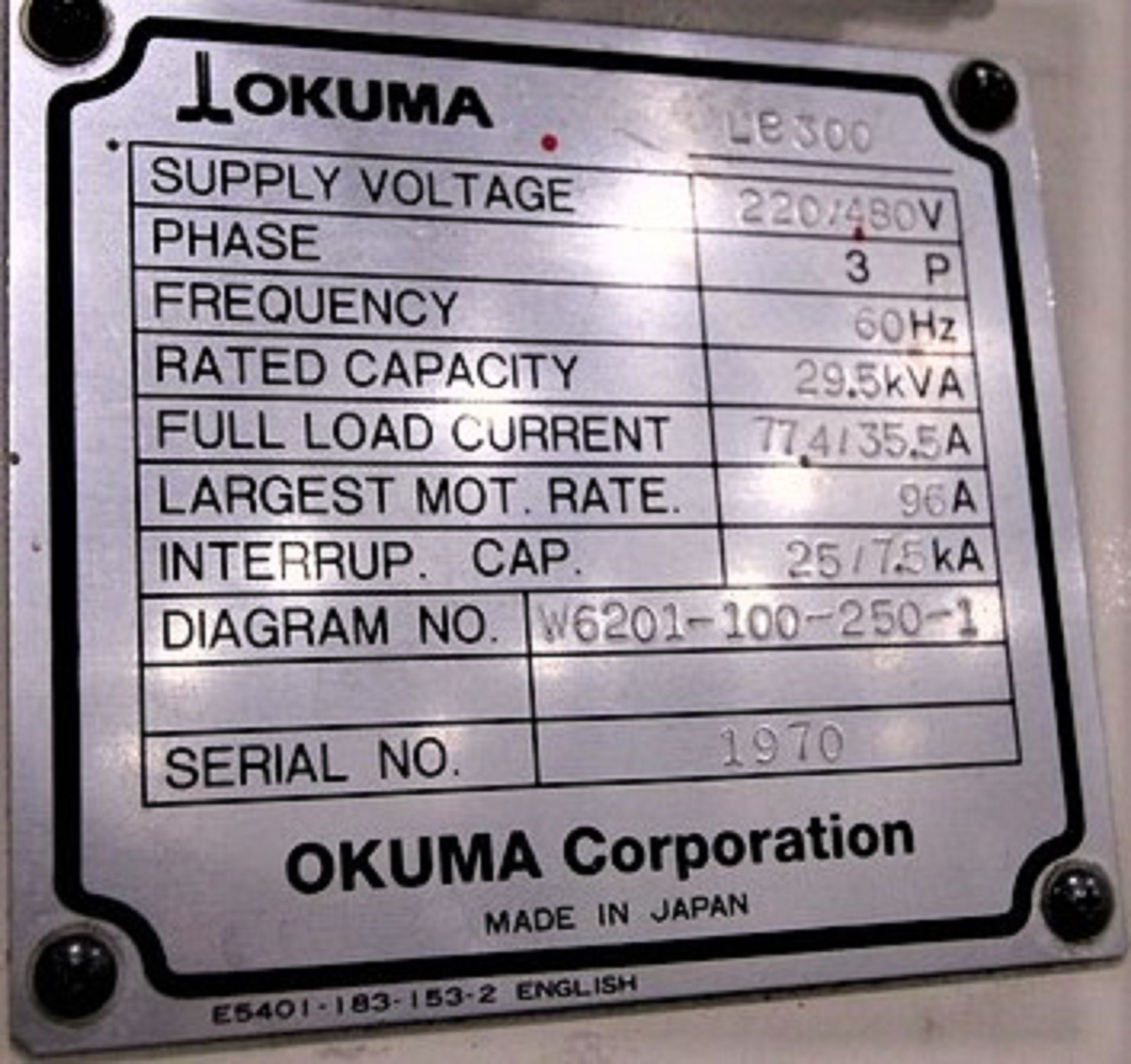 13.5"X40" OKUMA LB300MY CNC TURNING CENTER LATHE, S/N 1970 - Image 8 of 9