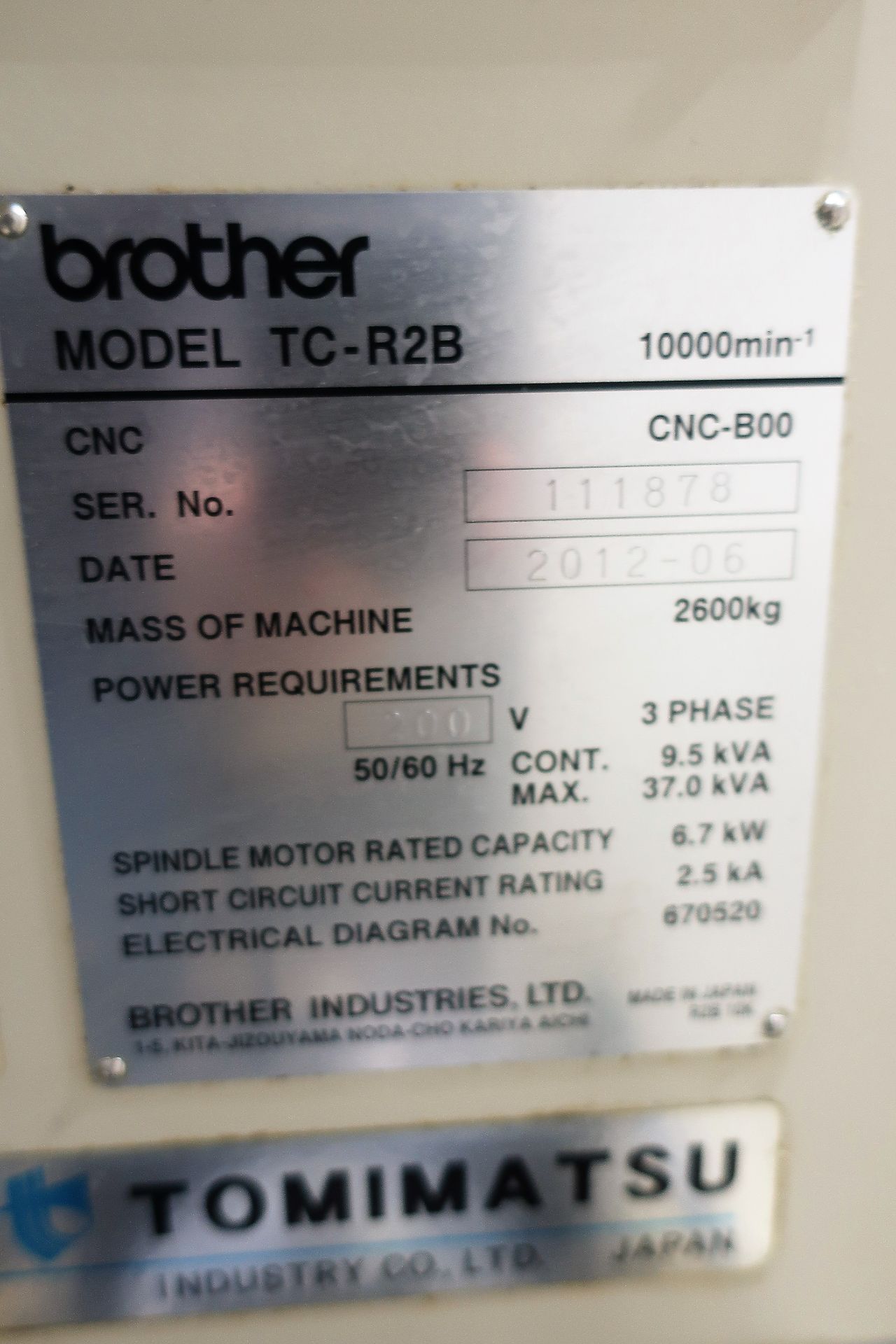 BROTHER TC-R2B CNC DRILL TAP VERTICAL MACHINING CENTER, S/N 111878, NEW 2012 - Image 9 of 9