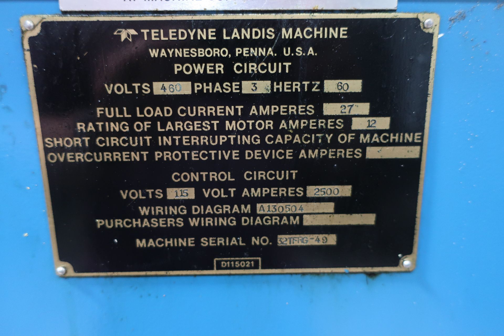 TELEDYNE LANDIS MDL 32TFRG GEAR ROLL FINISHING MACHINE, S/N 32TFRG-49 - Image 14 of 14