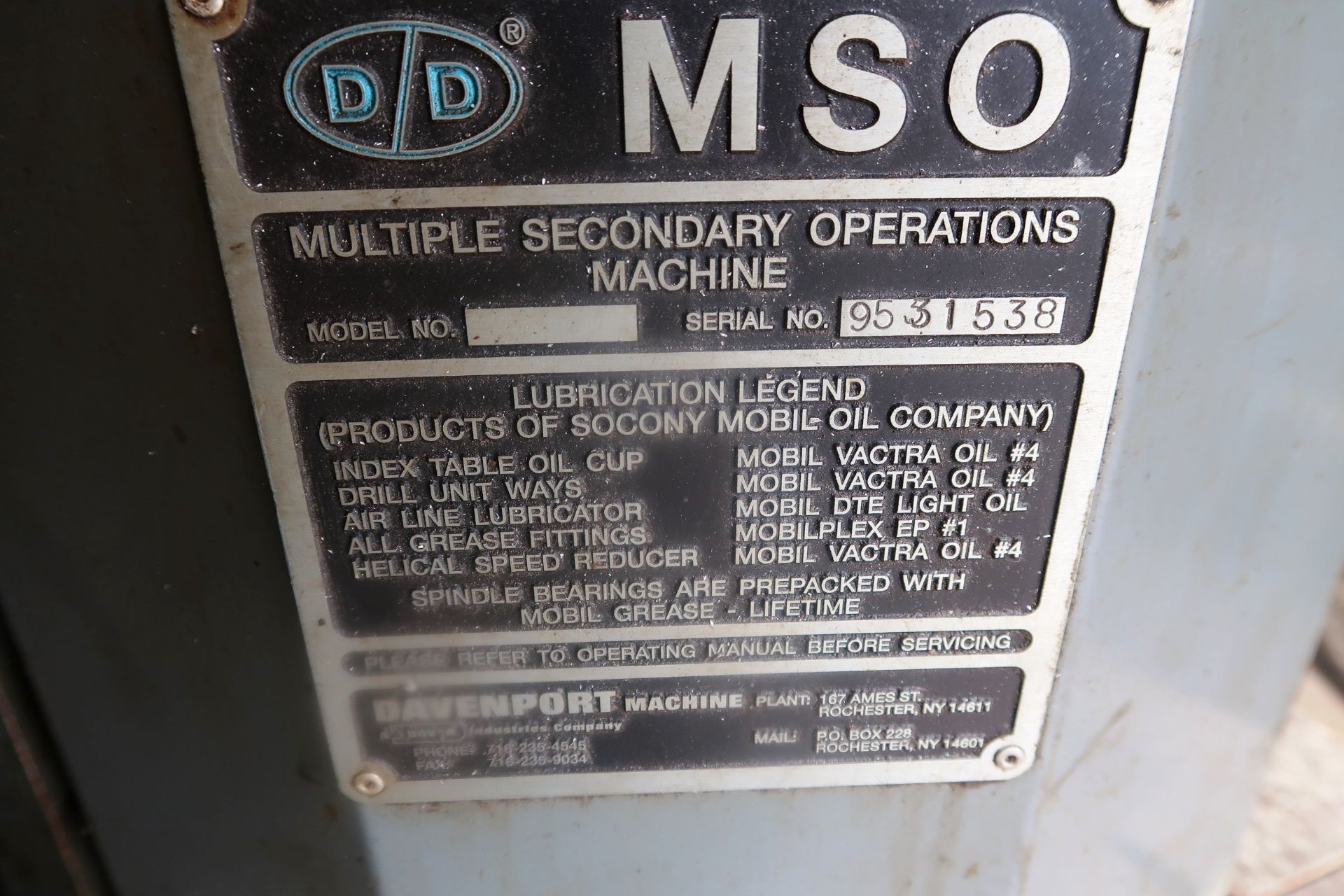 MSO DAVENPORT 5-SPINDLE MULTIPLE SECONDAY OPERATION ROTARY TRANSFER MACHINE, S/N 9531538, NEW 1995 - Image 6 of 9