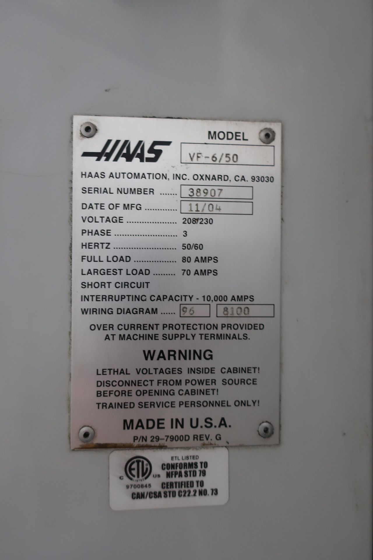 HAAS VF-6/50 CNC VERTICAL MACHINING CENTER, S/N 38907, NEW 2004 - Image 5 of 5