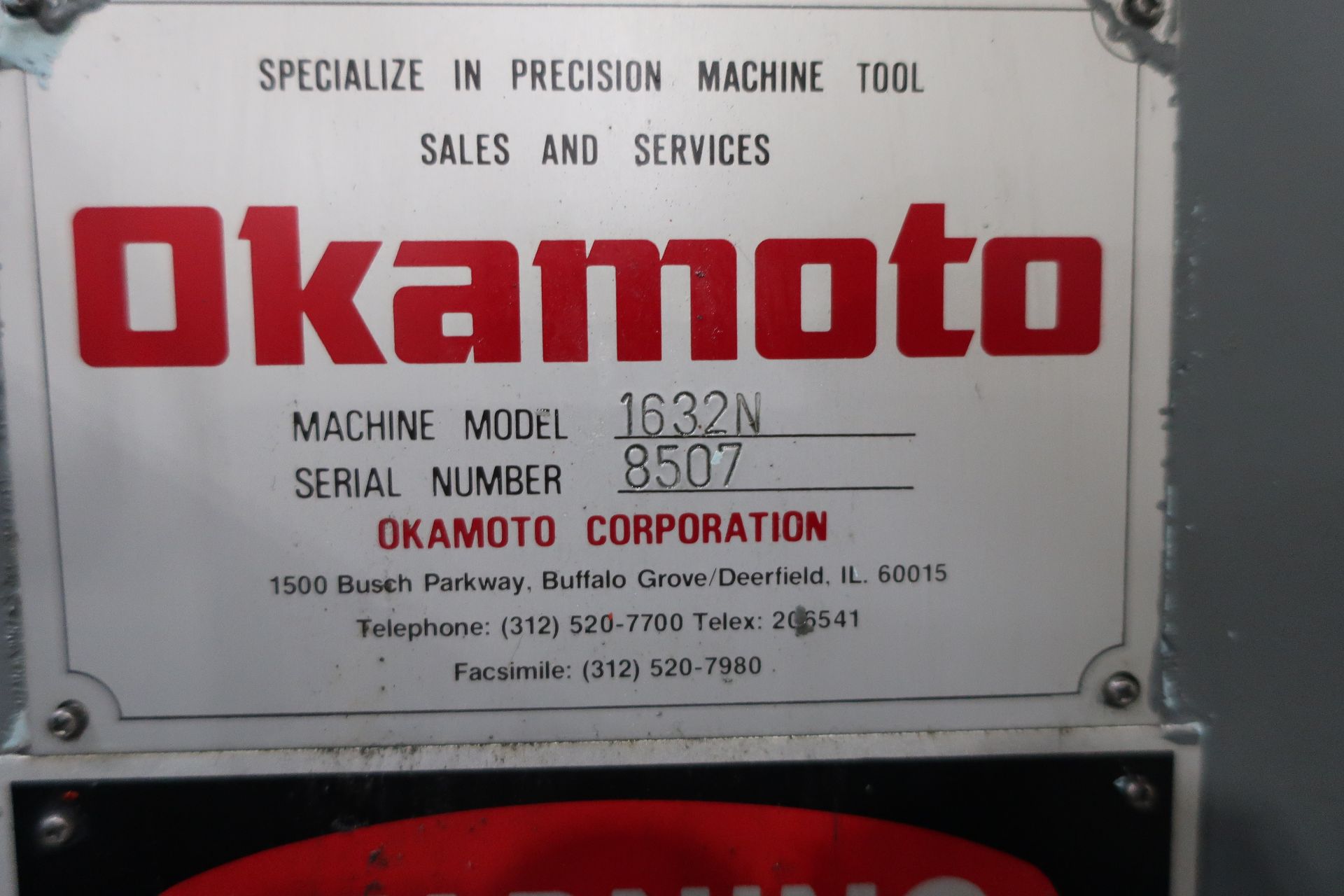 16"x32" OKAMOTO 1632N HYDRAULIC SURFACE GRINDER, S/N 8507 - Image 6 of 7