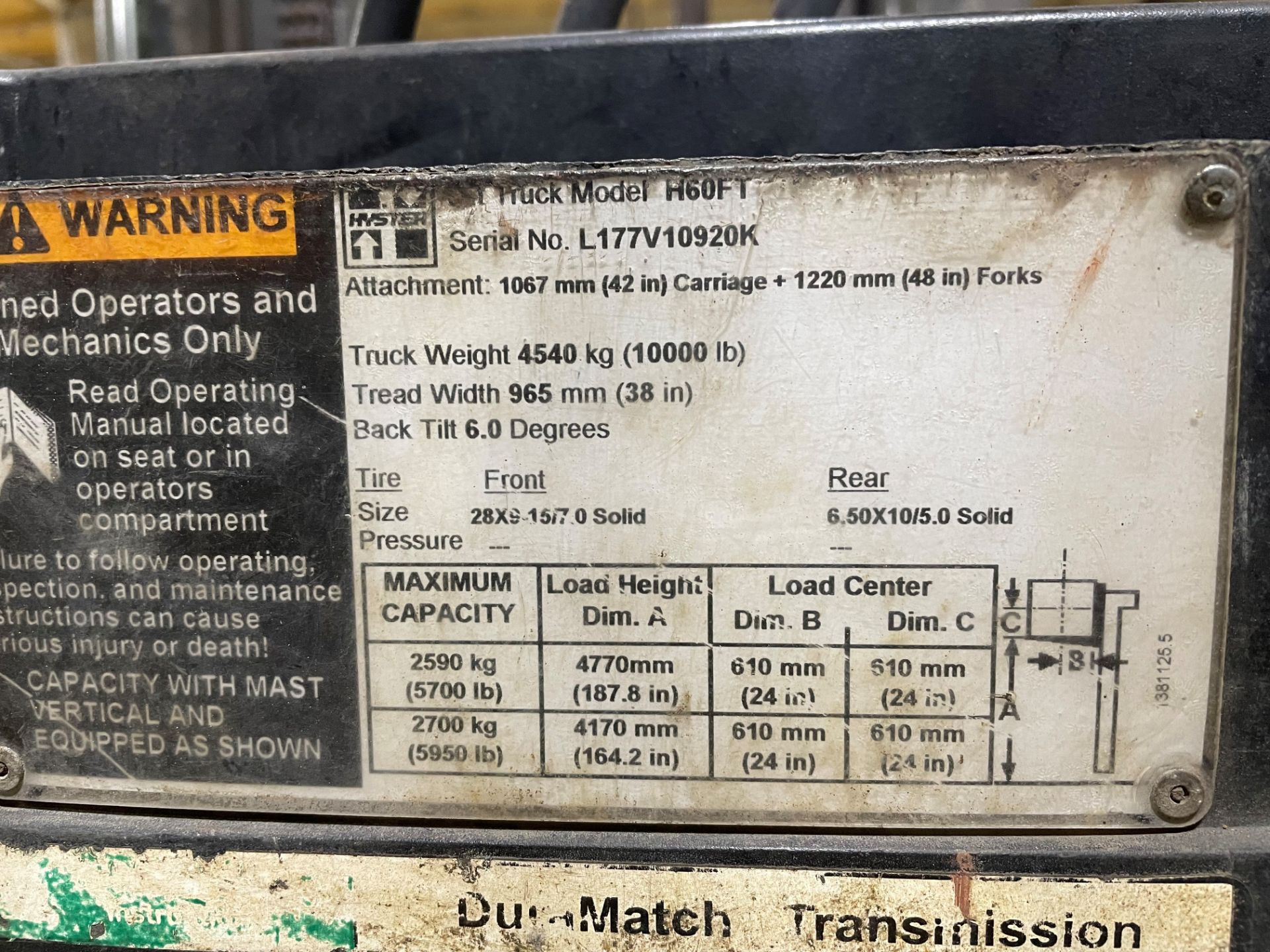 Hyster 60, 6000 pound forklift, Side shift, solid tire - Image 4 of 5