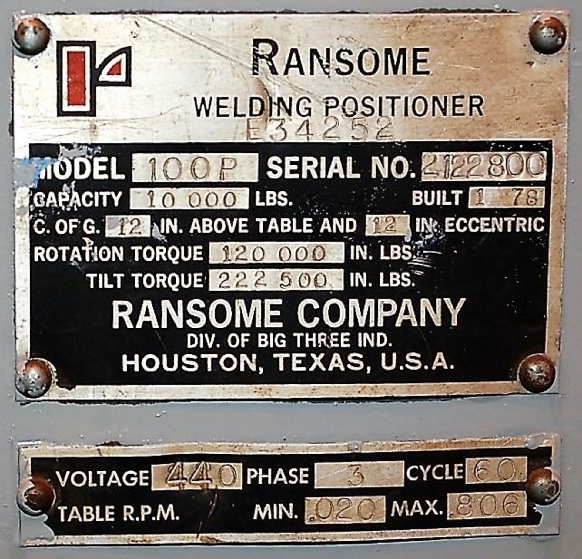 Ransome 100P 10,000 Lb. Welding Positioner - Image 6 of 6