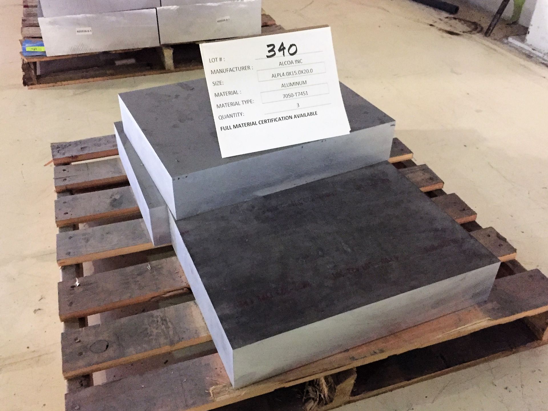 (3) Alcoa Certified Aluminum Blocks, 20" x 15" x 4.0", Type 7050-T7451