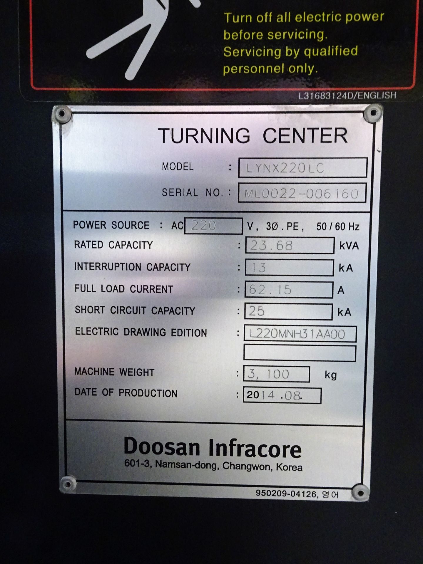 Doosan Lynx 220LC CNC Lathe, New 2014 - Image 10 of 10