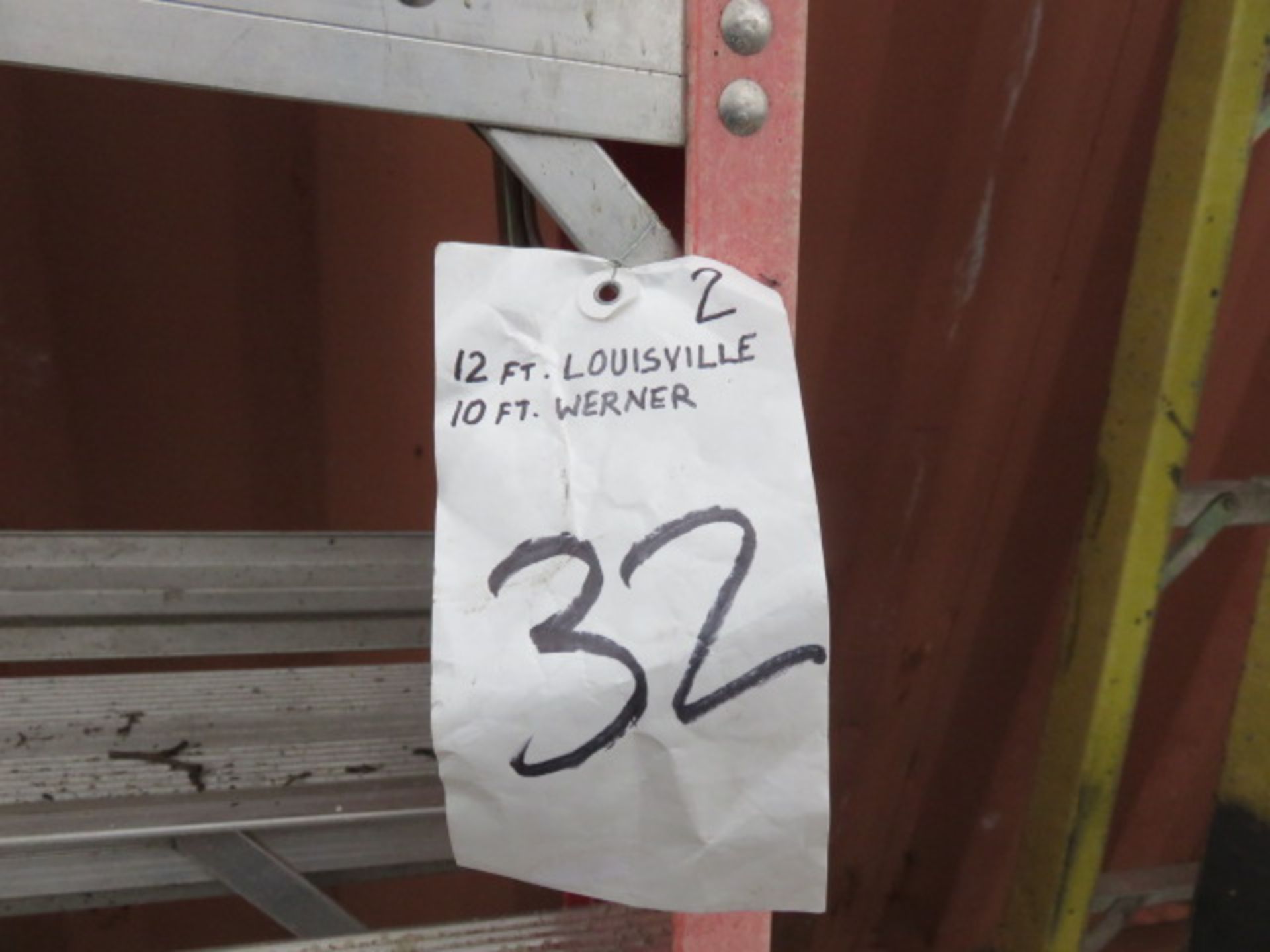 LOUISVILLE 12 FT. AND WERNER 10 FT. FIBERGLASS A-FRAME LADDERS - Image 2 of 2