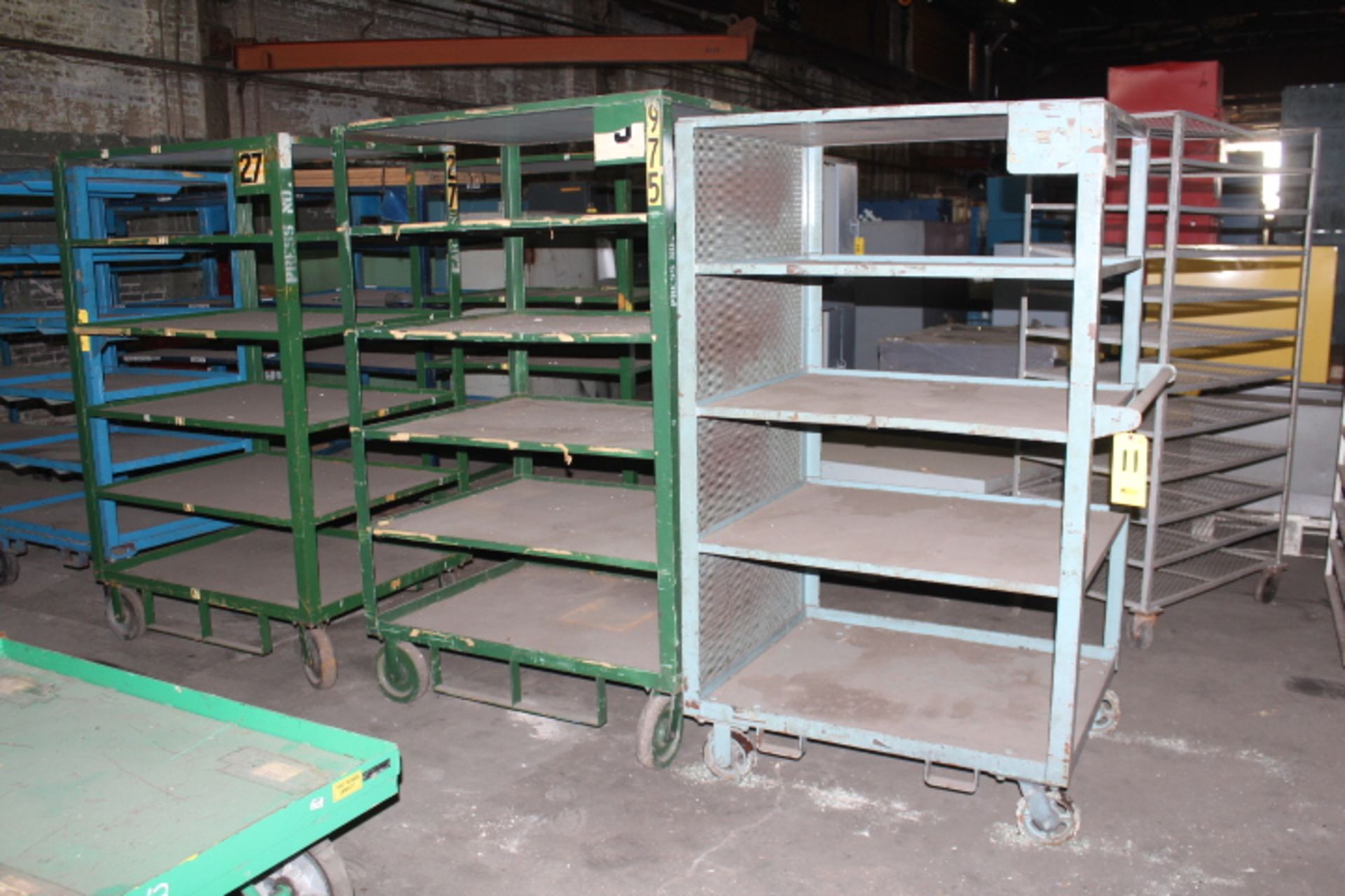 (3) HD MOBILE STEEL MULTI-SHELF CARTS WITH FORK POCKETS