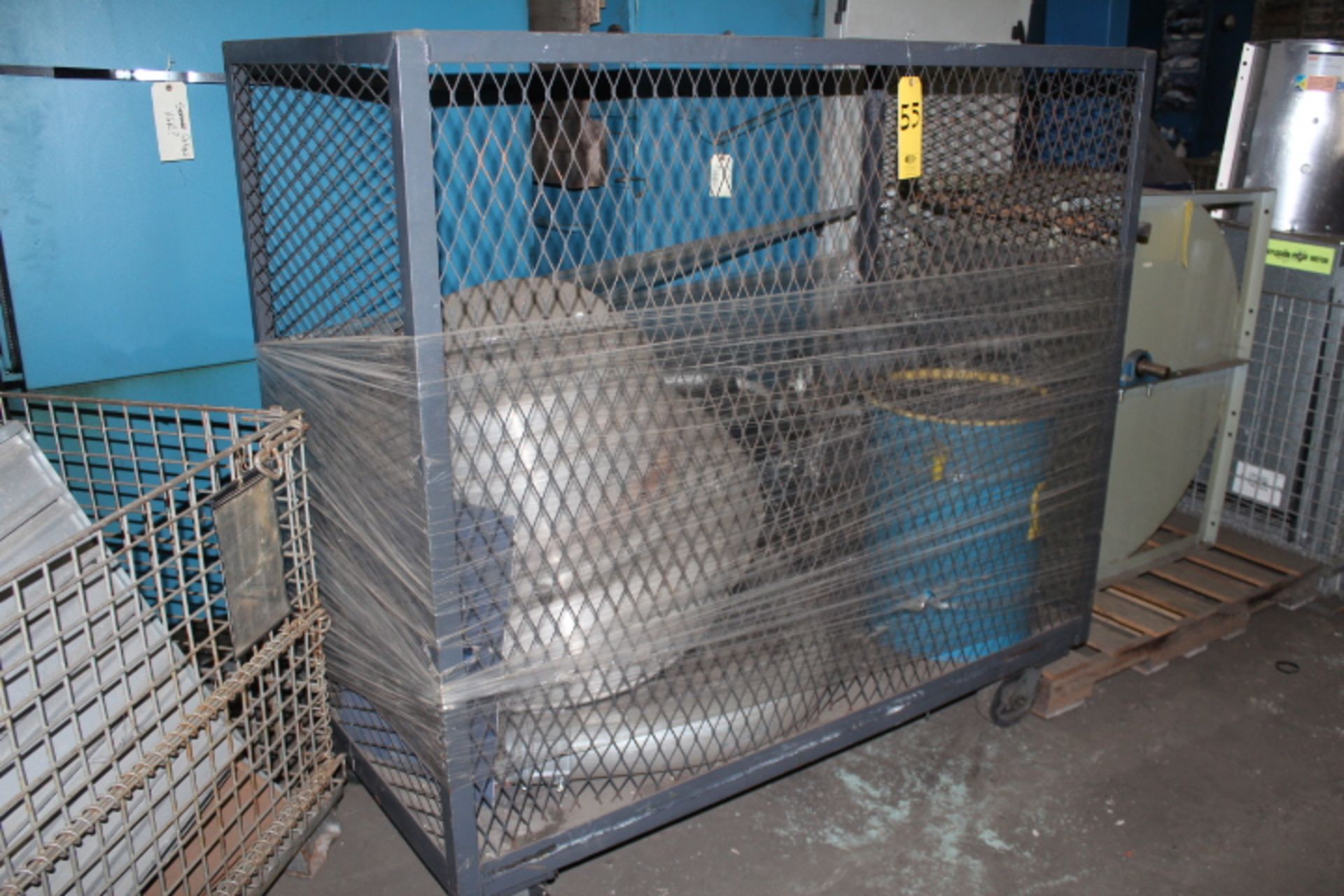 PORTABLE STEEL STOCK CART WITH STEEL MESH SIDES AND CONTENTS