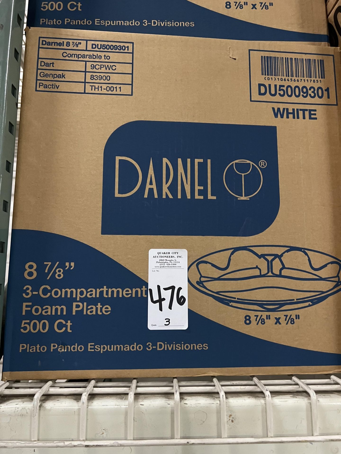 (3 CASES) OF DARNEL DU5009301 WHITE 8-7/8 IN. 3-COMPARTMENT FOAM PLATE (500 PER/CASE)