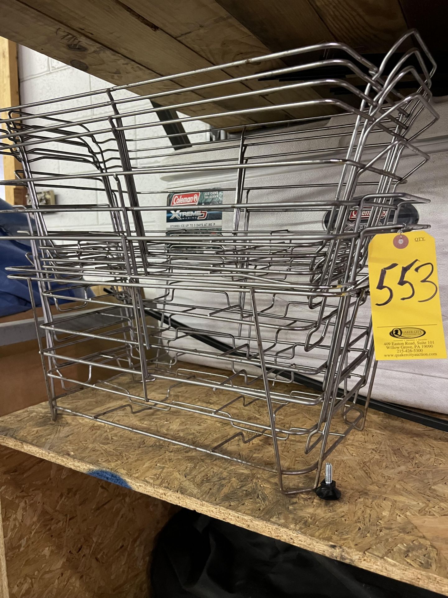 (9) WIRE CHAFER FRAMES AND LARGE COLEMAN COOLER