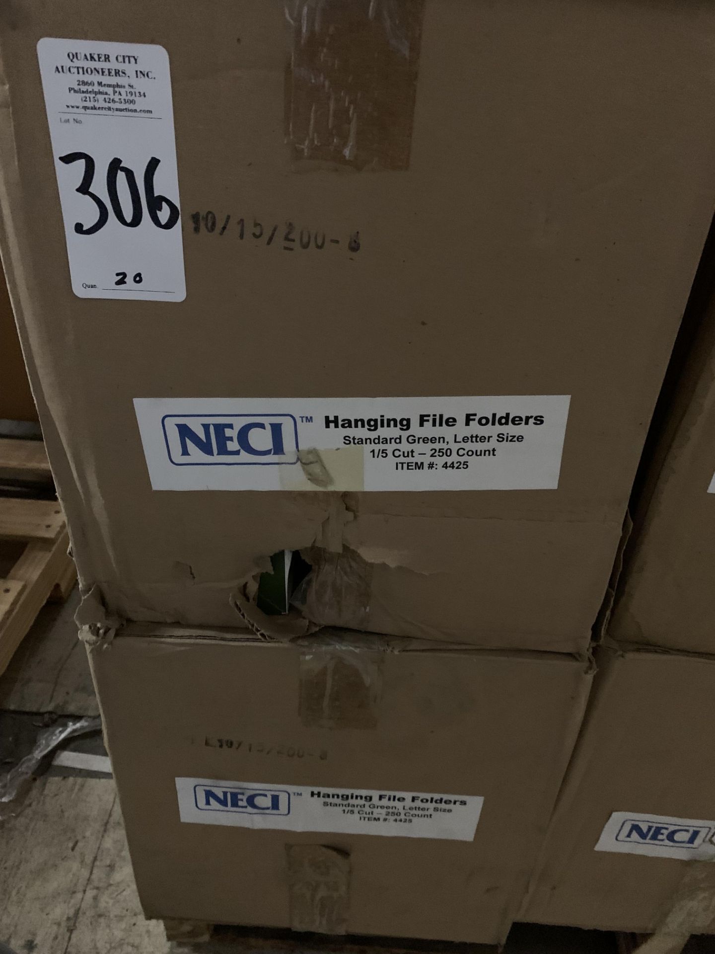 (20 BOXES) OF NECI 4425 STANDARD GREEN LETTER SIZE 1/5 CUT HANGING FILE FOLDERS (25/PER BOX)