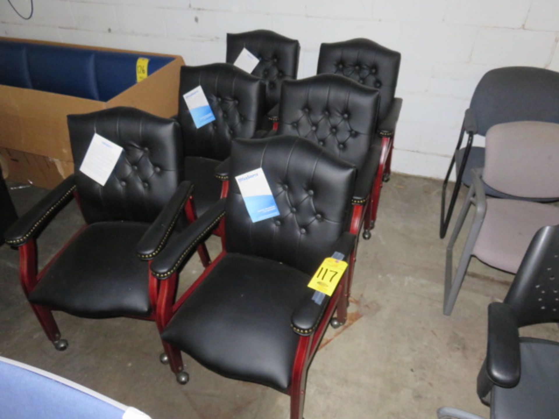 (6-NEW) TUFTED BACK RIVETED CONFERENCE CHAIRS WITH CASTORS