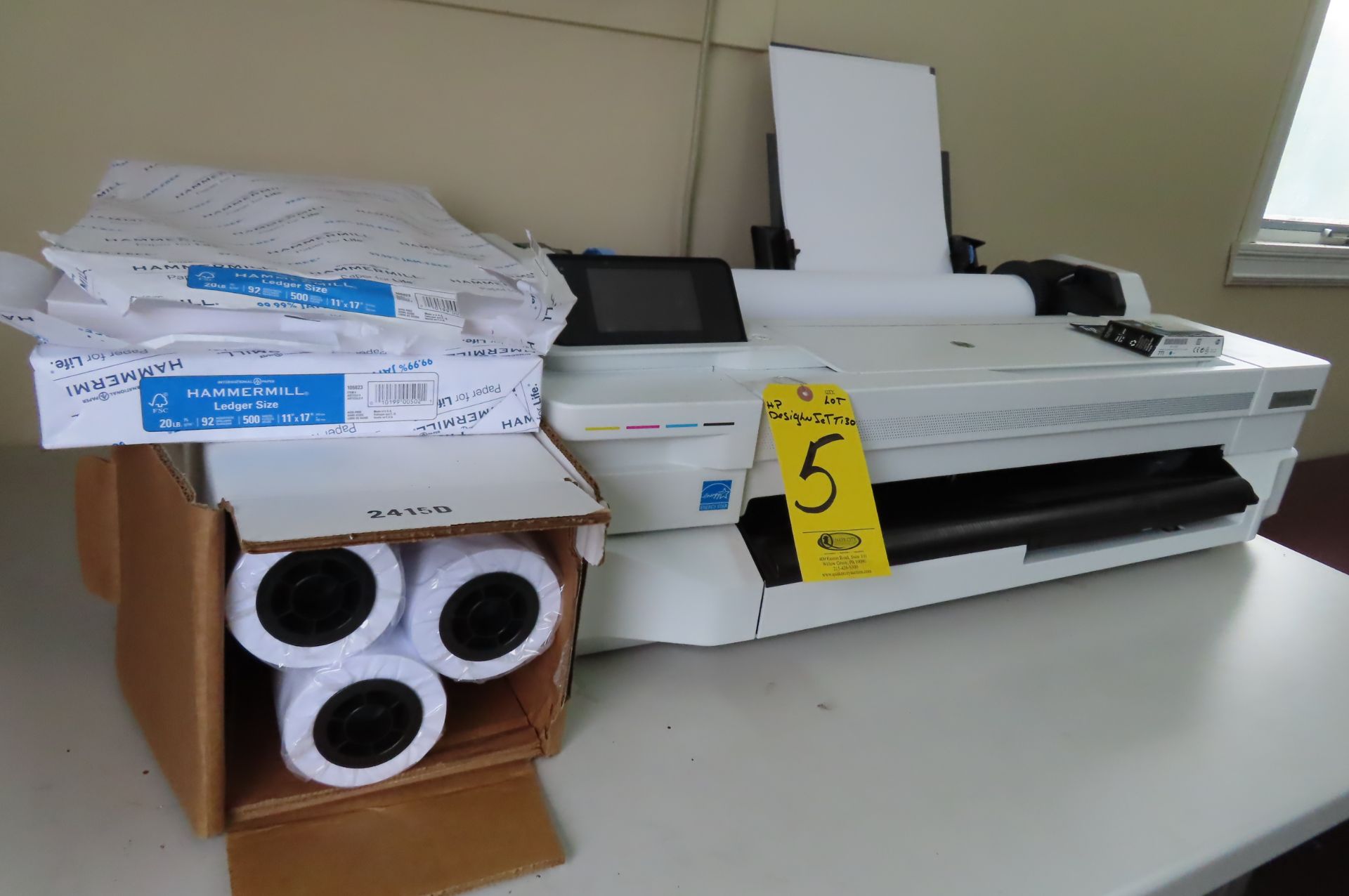 HP DESIGN JET T130 26 IN. WIDE-FORMAT PRINTER WITH PAPER ROLLS AND SHEET-FED CASSETTE, (3) ROLLS - Image 3 of 3
