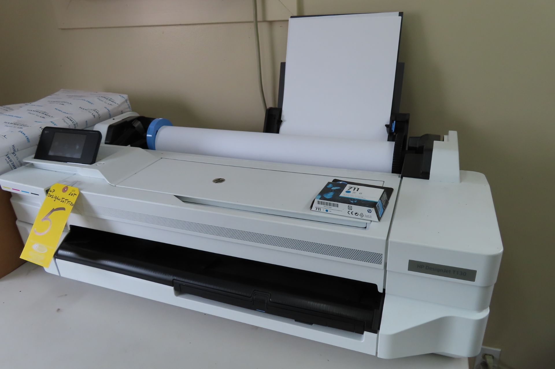 HP DESIGN JET T130 26 IN. WIDE-FORMAT PRINTER WITH PAPER ROLLS AND SHEET-FED CASSETTE, (3) ROLLS - Image 2 of 3