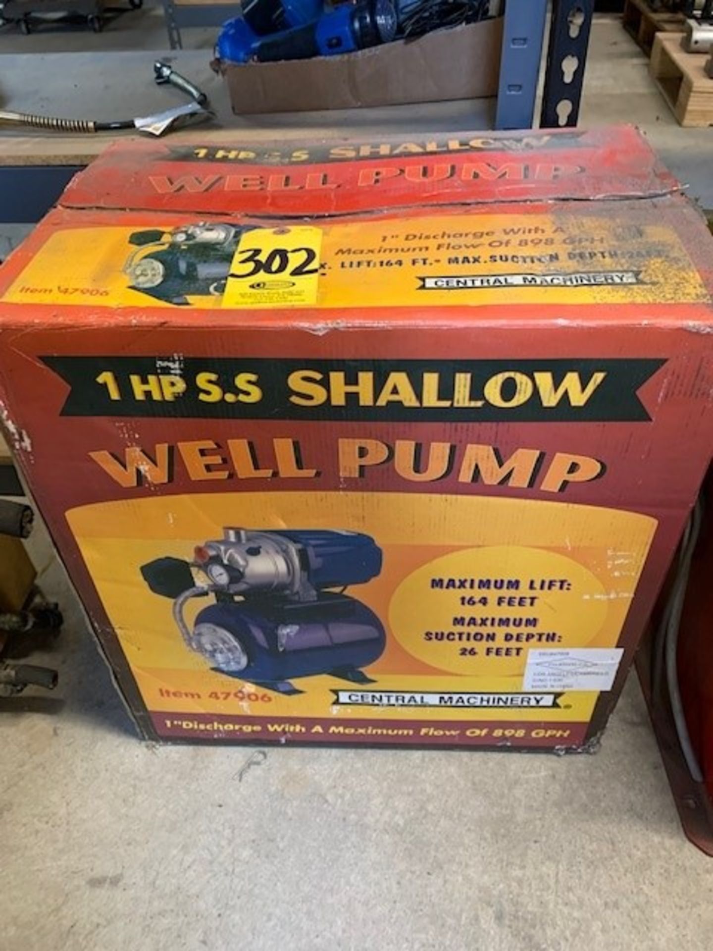 (NEW) CENTRAL MACHINERY 47906 1HP SS SHALLOW WELL PUMP, 1 IN. DISCHARGE