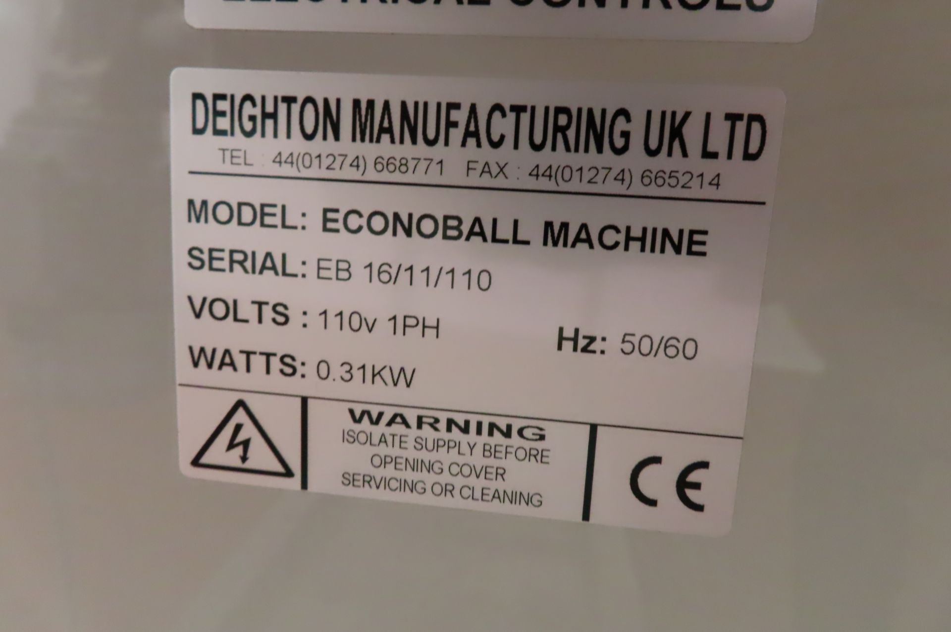 DEIGHTON ECONOBALL MEATBALL FORMING MACHINE, S/N EB-16/11/110 - Image 4 of 4