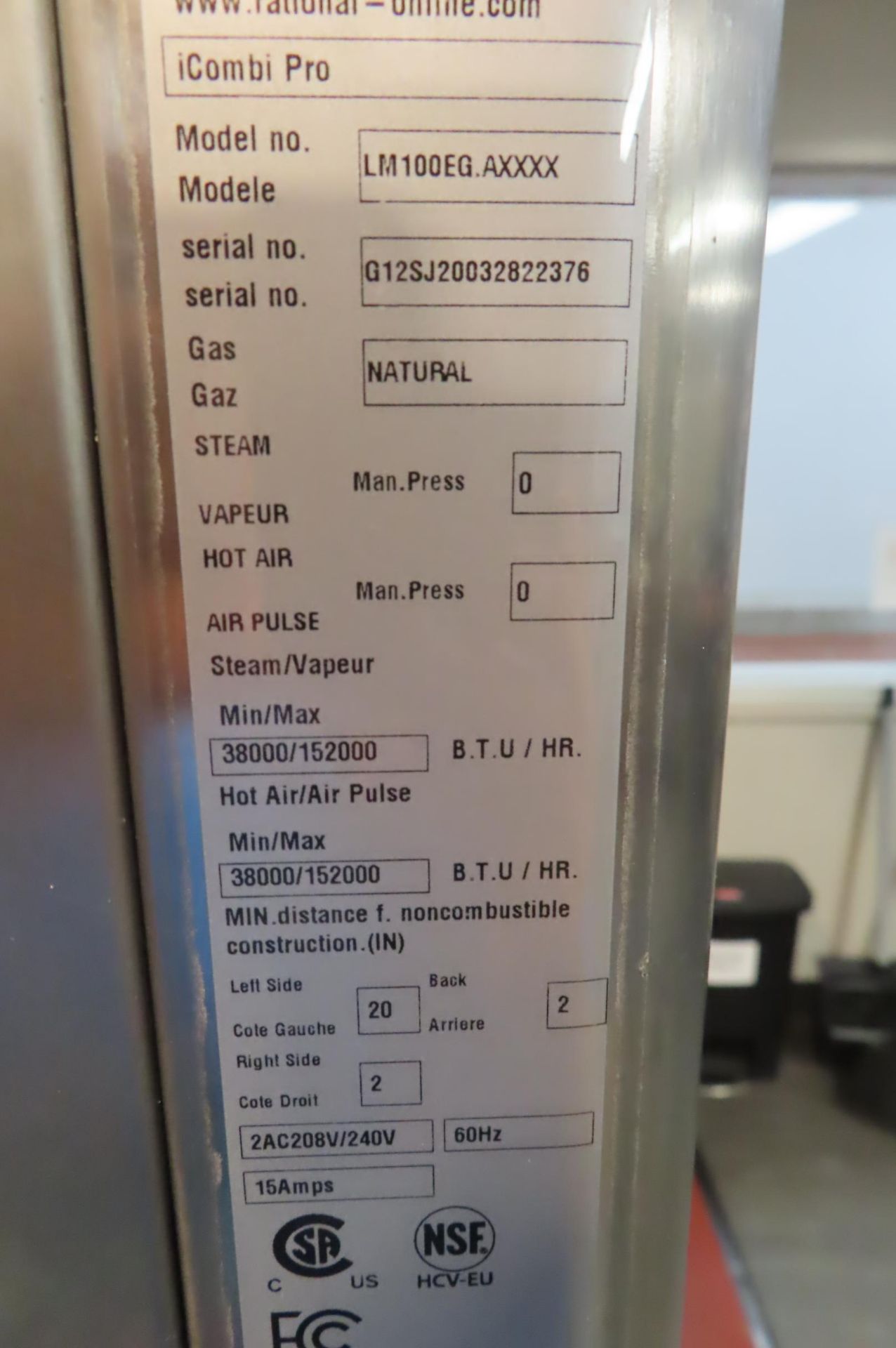 RATIONAL I LM100EG COMBI PRO OVEN, S/N G12SJ20032822376( MUST GO THRU WINDOW IN ROOM FOR REMOVAL) - Image 2 of 5