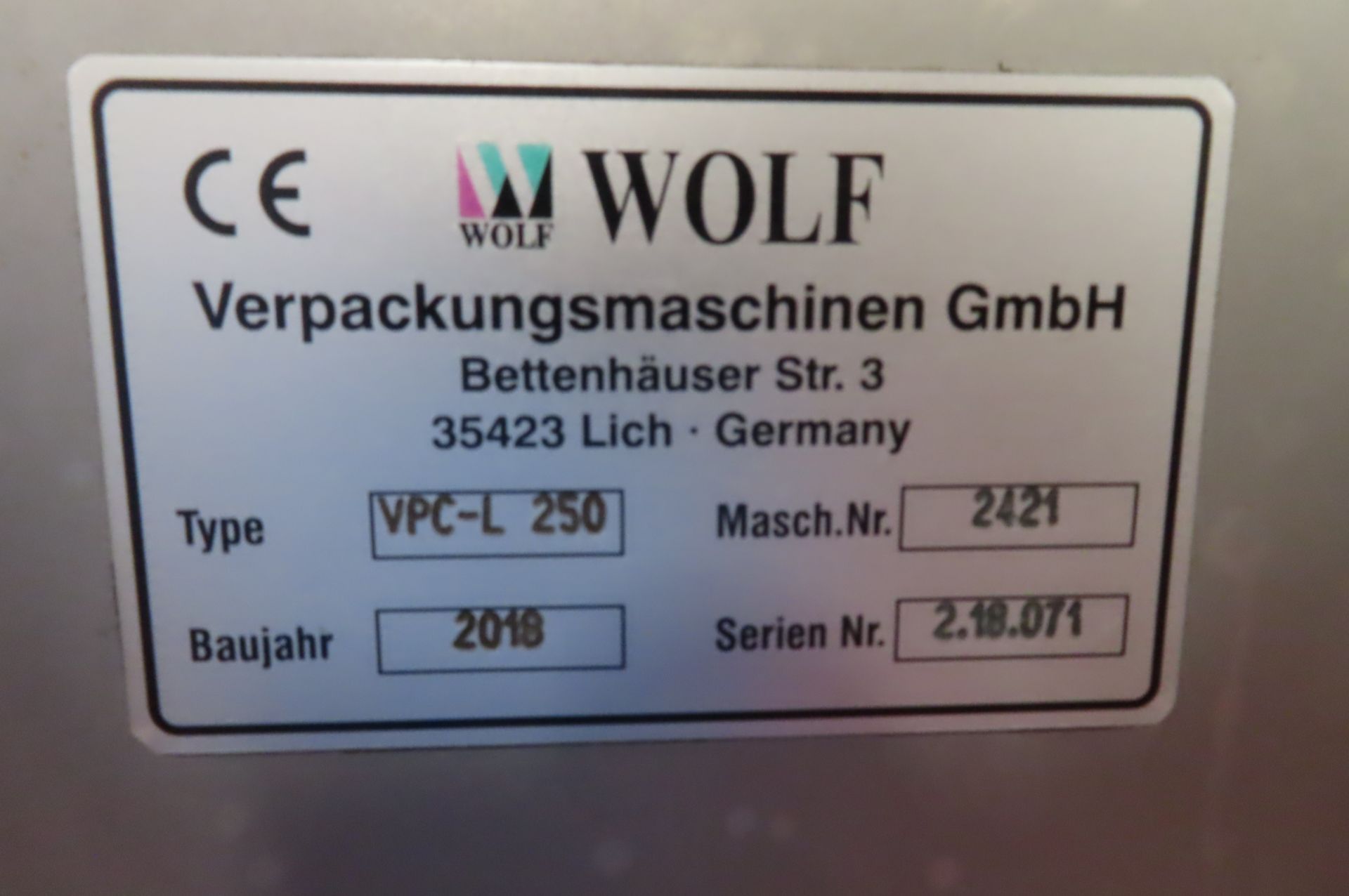 2018 WOLF VPC 250L VERTICAL FORM, FILL AND SEAL MACHINE, S/N 2412 (SEALING JAWS NEED REPLACING) - Image 6 of 6