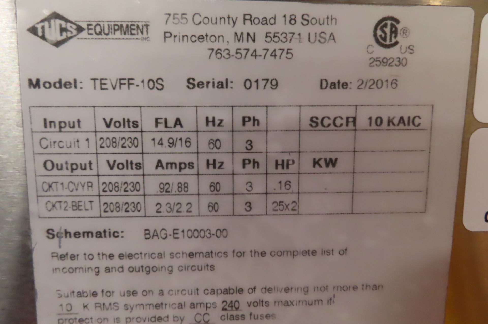 2014 TUCS TEVFFS VERTICAL FORM, FILL AND SEAL MACHINE, S/N 179 - Image 5 of 9