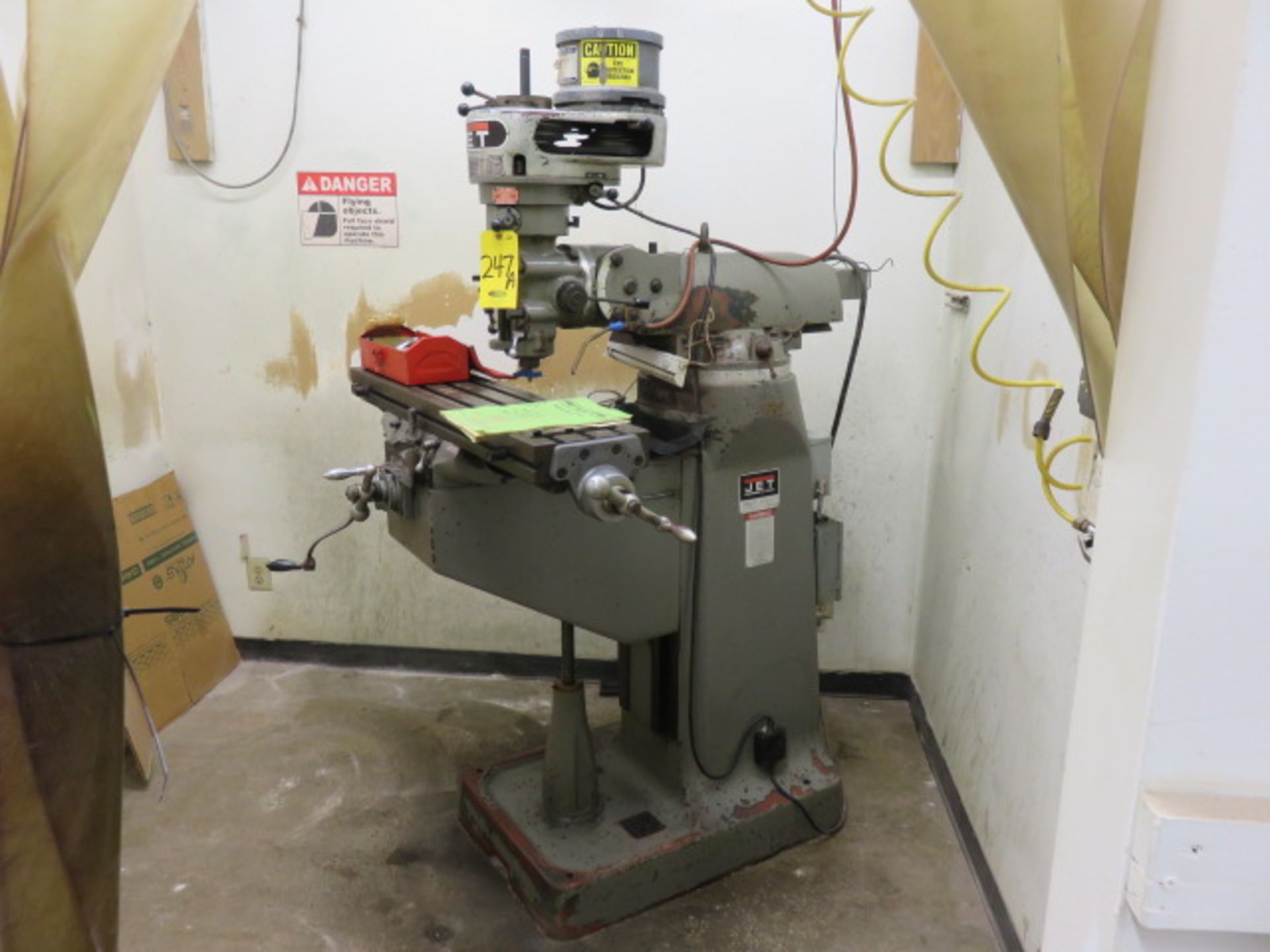 JET JTM-1 TURRET MILLING MACHINE, S/N 206 505711, NO. 690082, 9 IN. X 42 IN. TABLE, 2 HP